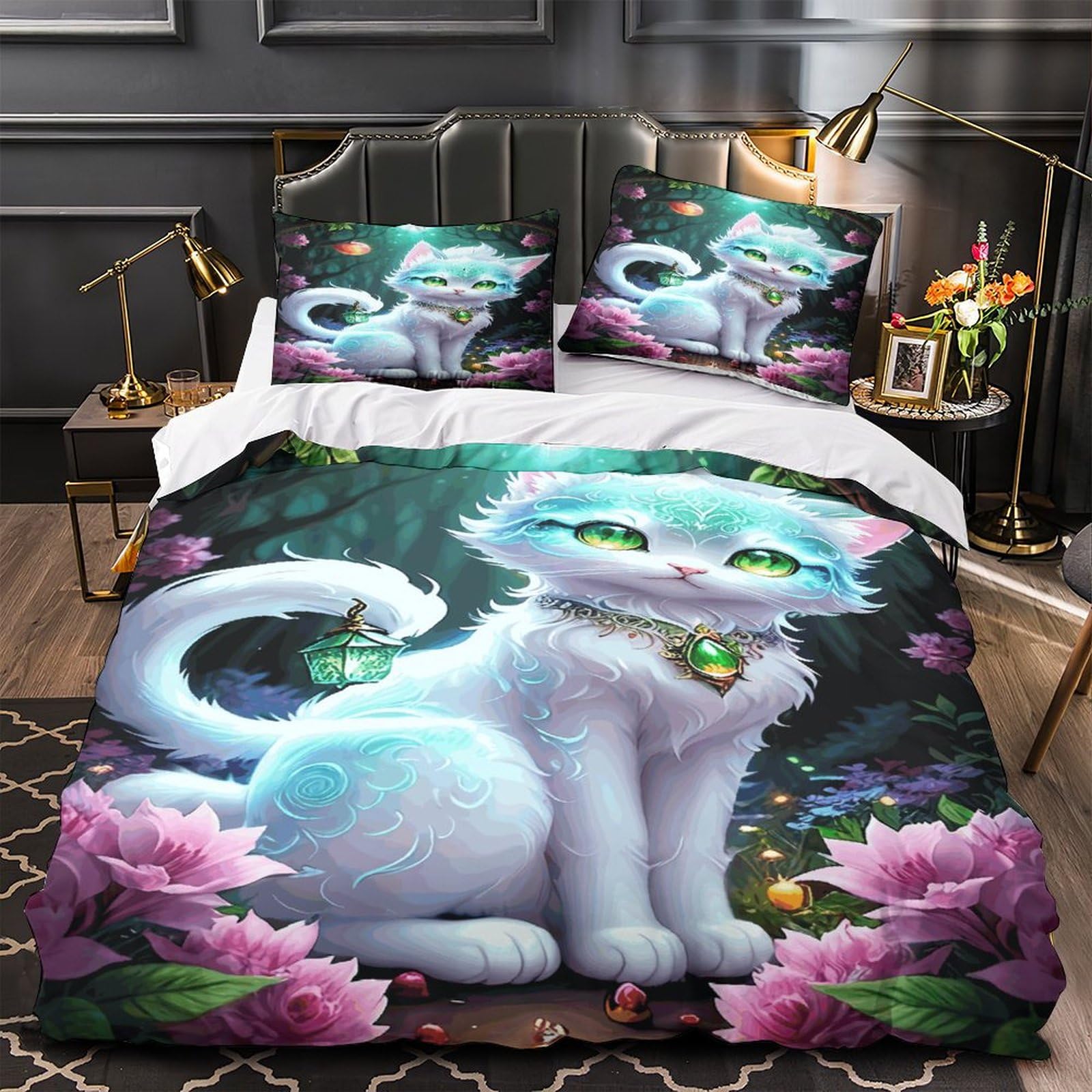 Parure de lit chat 3D 200x200 pour chambre d'enfant et ado