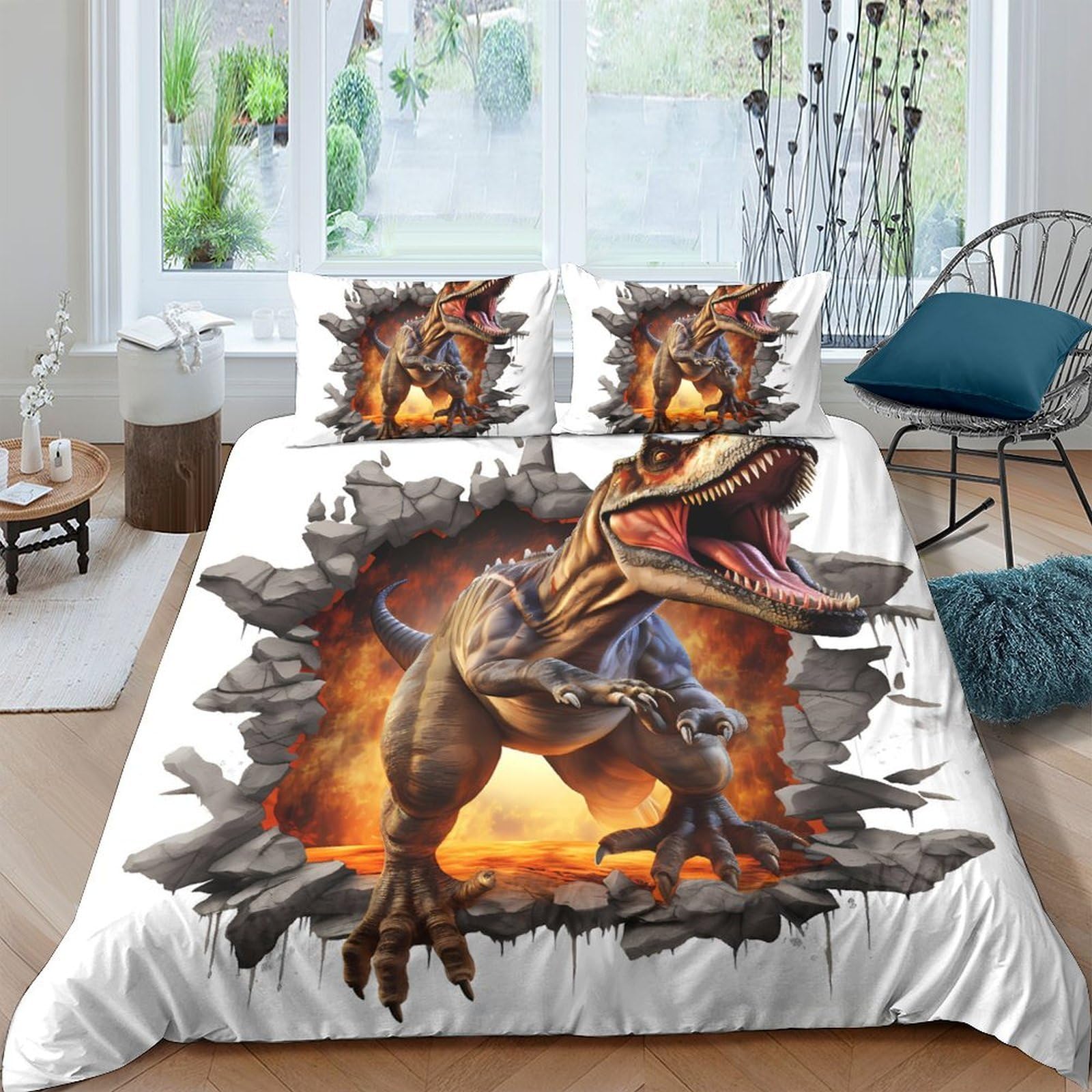Ctjqhvkz Style-3 3D Printed Dinosaur Volcano Fitted Sheet Microfiber Soft Non-Slip Bed Cover For Bedroom Guest Room Decor Single（135X200cm）