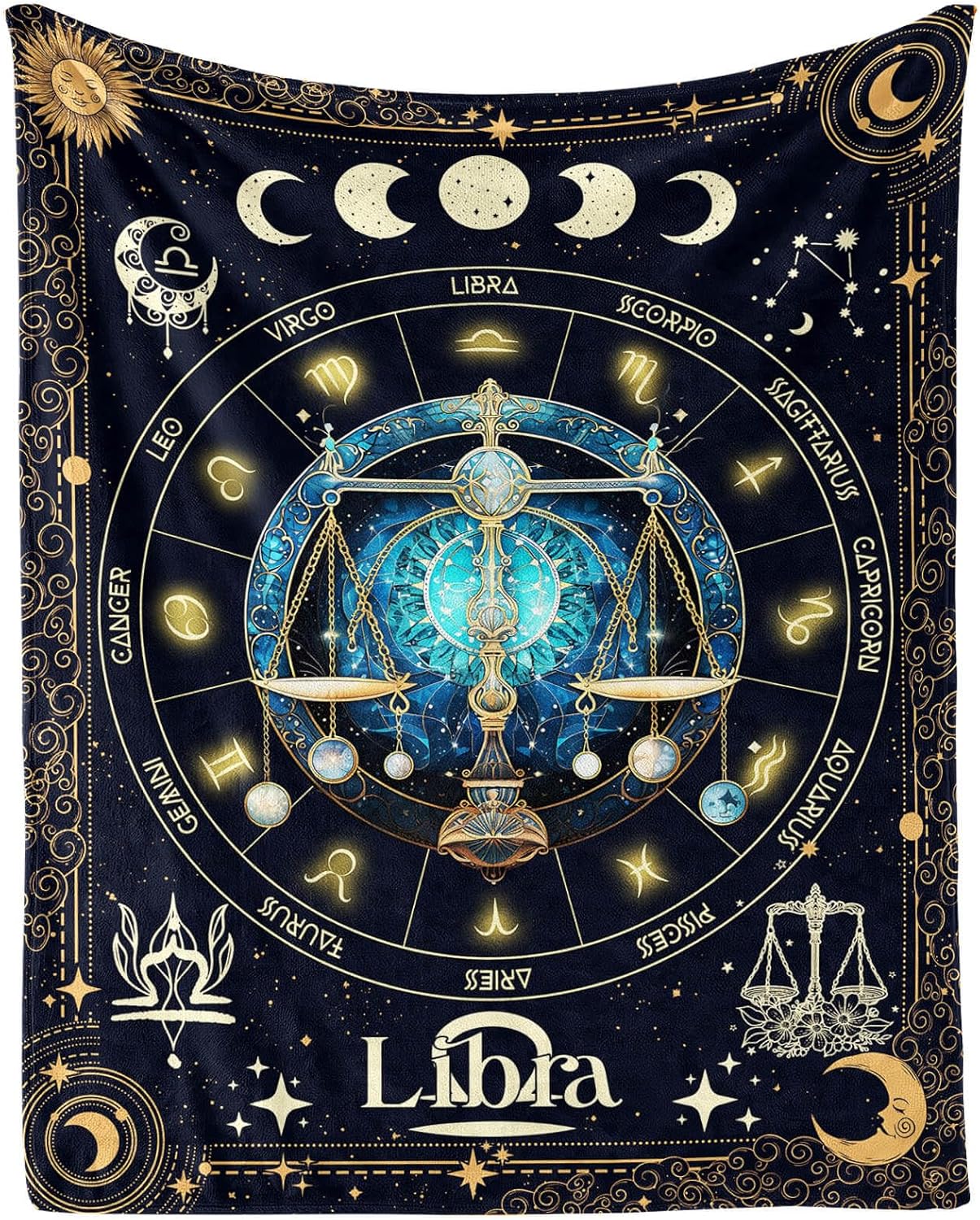 Libra Zodiac Blanket for Women Men, Secret Astrology Themed Design Printed Throw Blankets for Teens Adults Lap, Couch Bed, Warm Soft Cozy Blanket, 60"x 80"