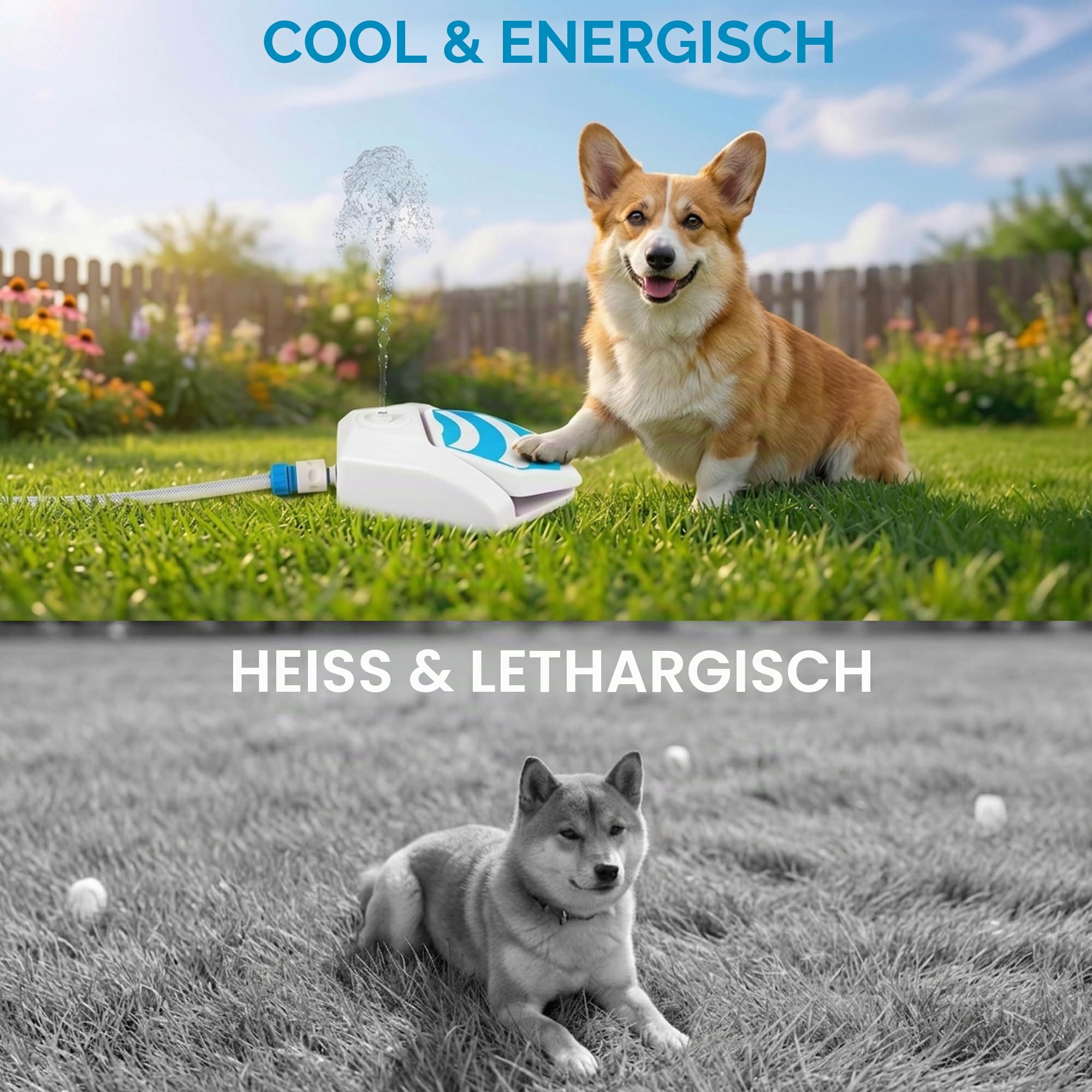 ALL FOR PAWS Hunde Trinkbrunnen Outdoor - Automatischer Wasserspender mit Sprinkler für Hunde, Hydration Station mit Kühlfunktion, Gartenspielzeug mit Schlauchanschluss (145cm), Neuversion
