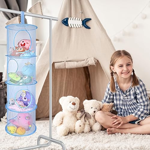 Miniatura 10 de ChezMax Organizador de almacenamiento de malla plegable ahorro de espacio bolsas cesta de almacenamiento de juguetes para habitación de niños,