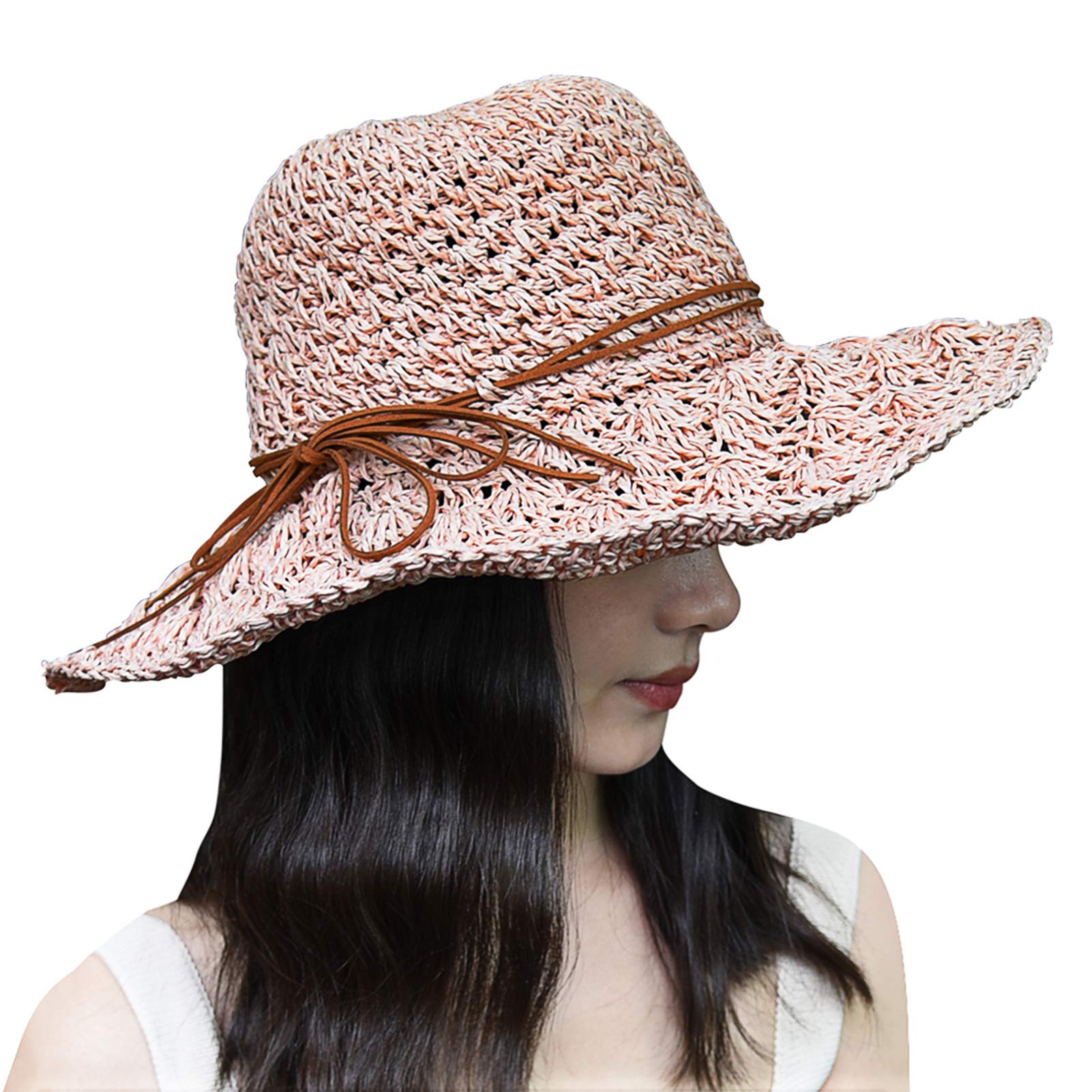 Xixihaha Womens Sun Beach Hat for Women Foldable Floppy Summer Straw Hat Wide Brim Hat UV Protection Sun Hats for Women