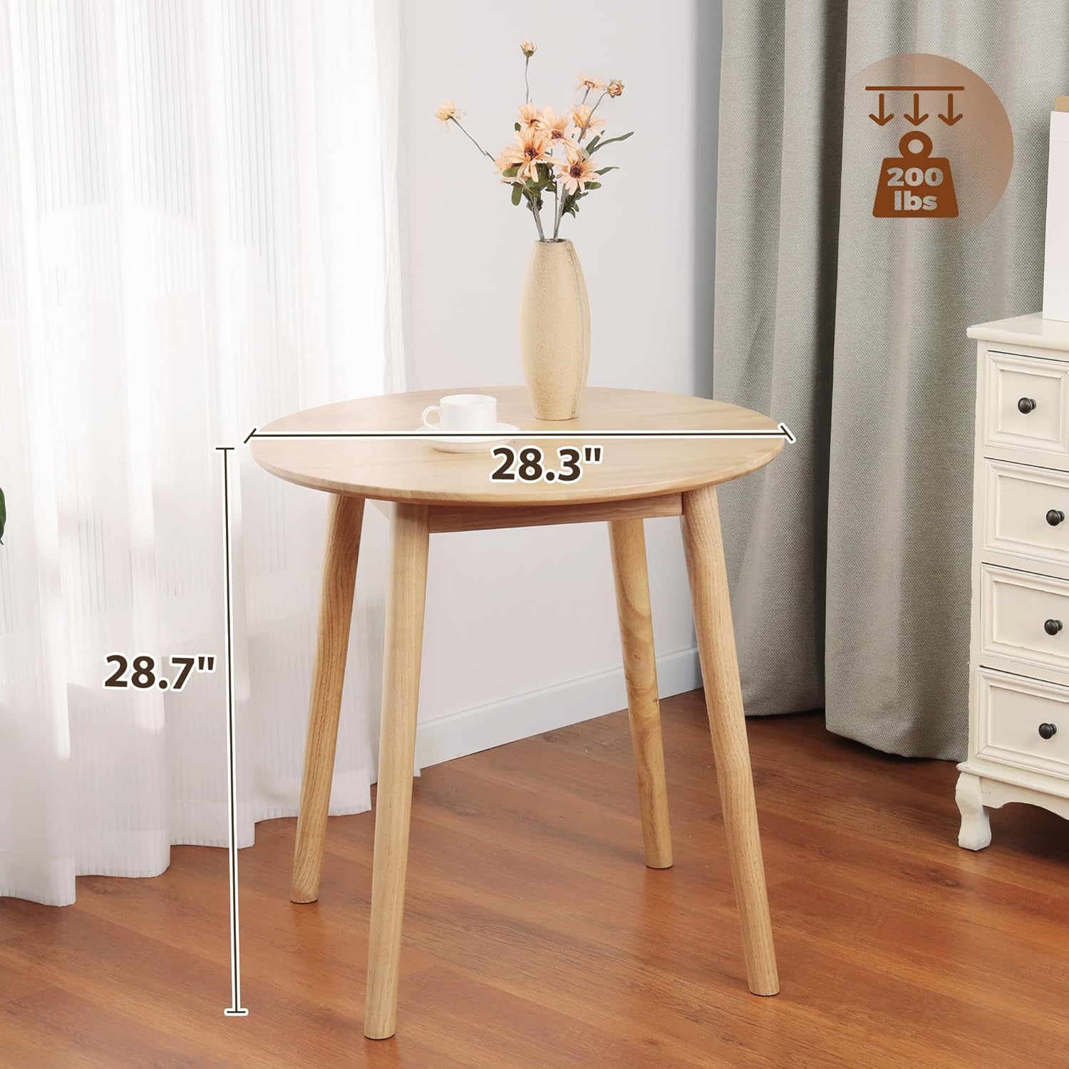 28.3" small round dining table for 2,wooden space-saving kitchen dinner table rustic wood dining table mid century modern kitchen table natural