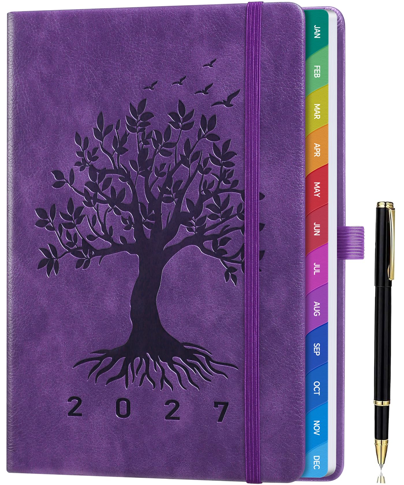 ZXHQ Diary 2027 Week to View A5, Jan to Dec, Weekly & Monthly Full Year Planner, UK Holidays, Colourful Monthly Tabs, Fine Inner Pocket, Hardcover, Pen Set, 5.9" × 8.5" - Royal Lavender