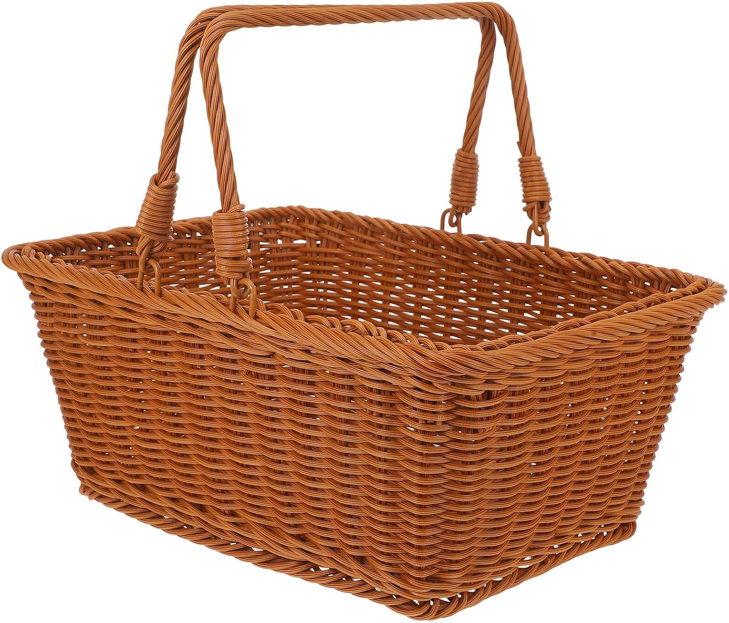 OSALADI Hand-Woven Rattan Picnic Basket Multi-Function Vegetable Storage Basket with Handle for Outdoor Picnic, Grocery Shopping, and Fruit Carrying