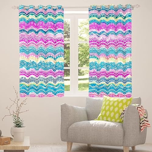 Miniatura 4 de Cortinas de rayas de acuarela, cortinas de ventana con patrón geométrico para niños, niñas, adolescentes, cortinas de tratamiento de ventanas