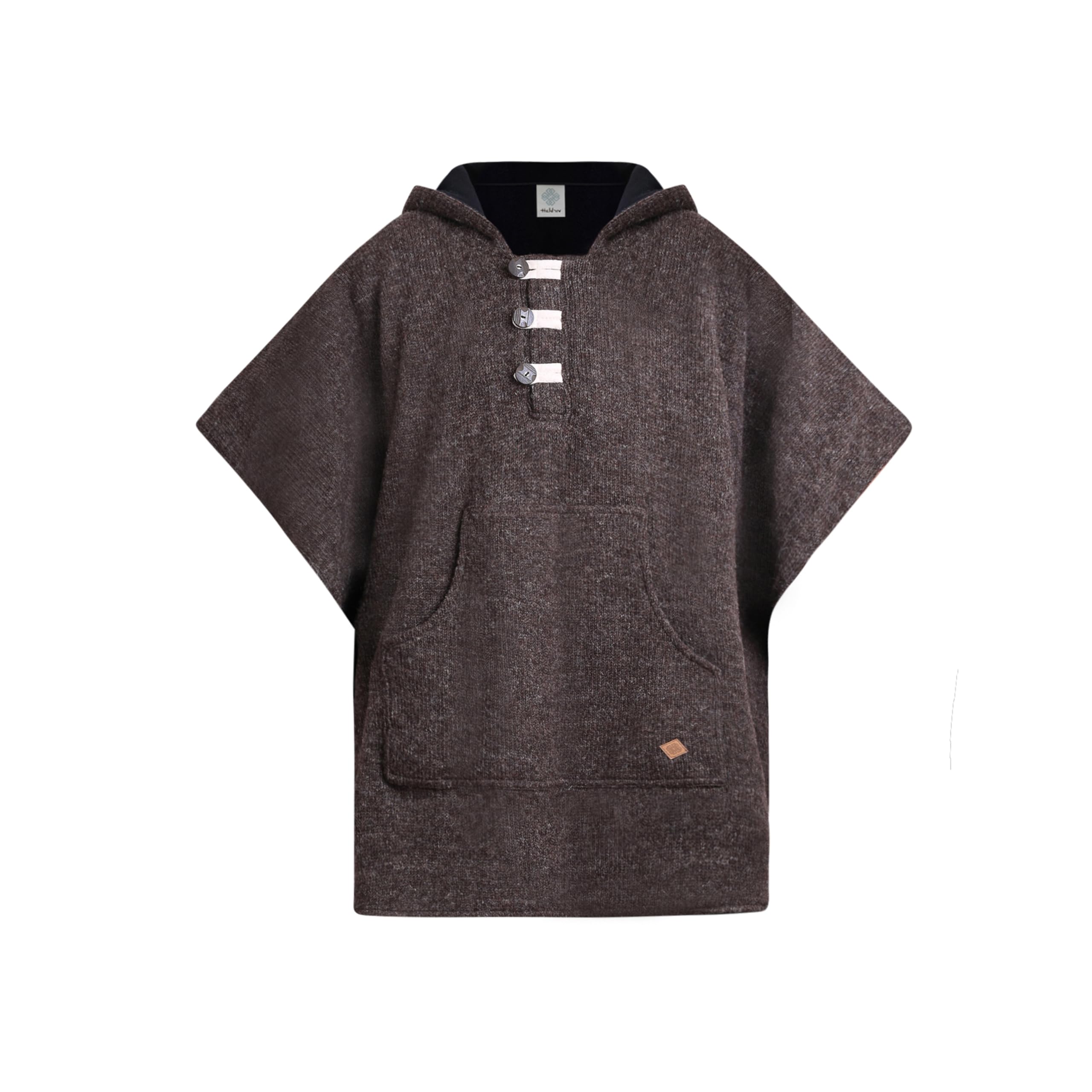 virblatt - Poncho Herren Wolle | Wolle & Polarfleece | Herren Poncho Winter warm Deckenponcho mit Fleece und Kapuze- Arriba Wool braun