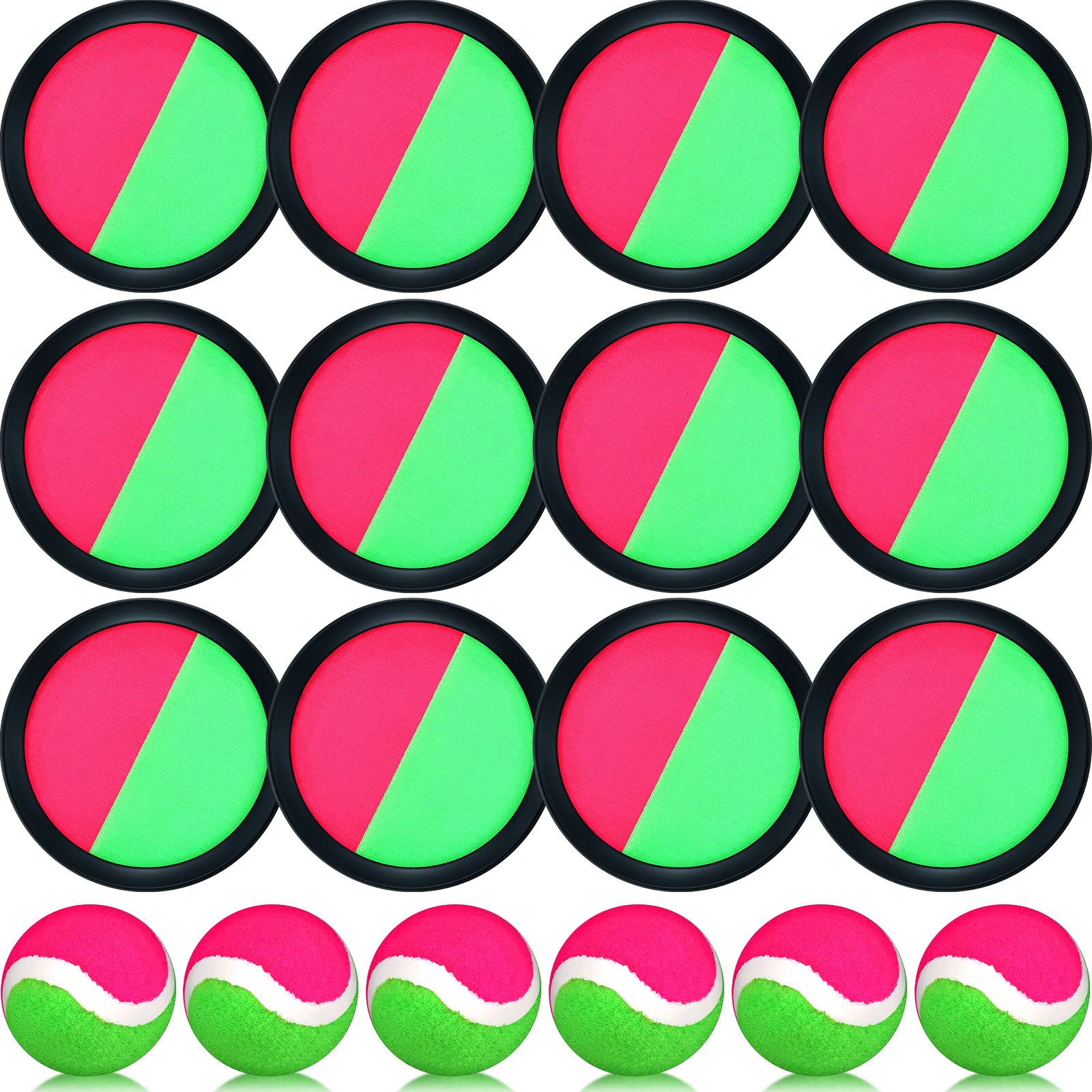 Charniol Kids Toss and Catch Game,Pink, Green, Black,12 Paddles 6 Balls