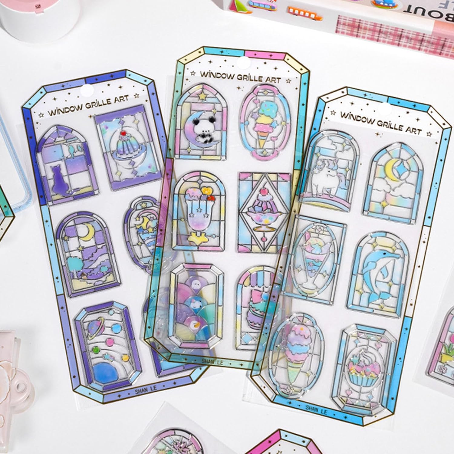 Decorative Embossed Sticker Stained Glass Window PVC Sticker for Scrapbooking Photo Album Phone Embellishment Removable Window Transfers