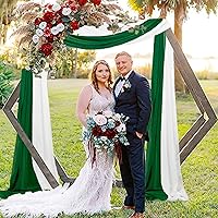 Vista 3 de Cortina de tela de gasa para boda, 20 pies, 2 paneles, cortinas de fondo transparentes, arcos de boda verdes para ceremonia, decoración de arco