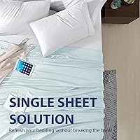 Vista 2 de Cathay - Sábanas planas de seda individuales de suave poliéster de lujo, Agua (Aqua), talla Queen