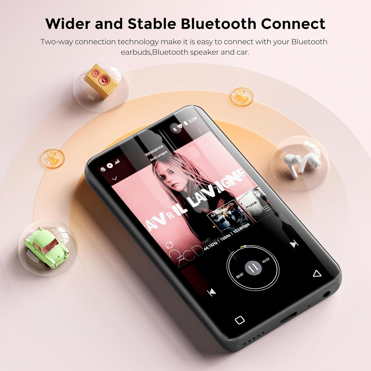 innioasis 160GB MP3 Player with Bluetooth and WiFi, Android Music Player with Spotify,Amazon Music,Pandora,4" Full Touch Screen MP3 Player with Audible,Libby,Audiobooks (Black_Red) - Image 7