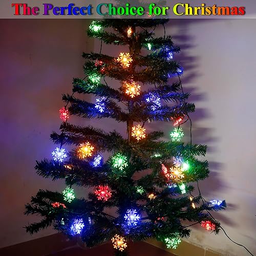 Miniatura 10 de Guirnalda de luces solares de copo de nieve para exteriores, brillantes y de larga duración, 50 luces LED solares de Navidad al aire libre,