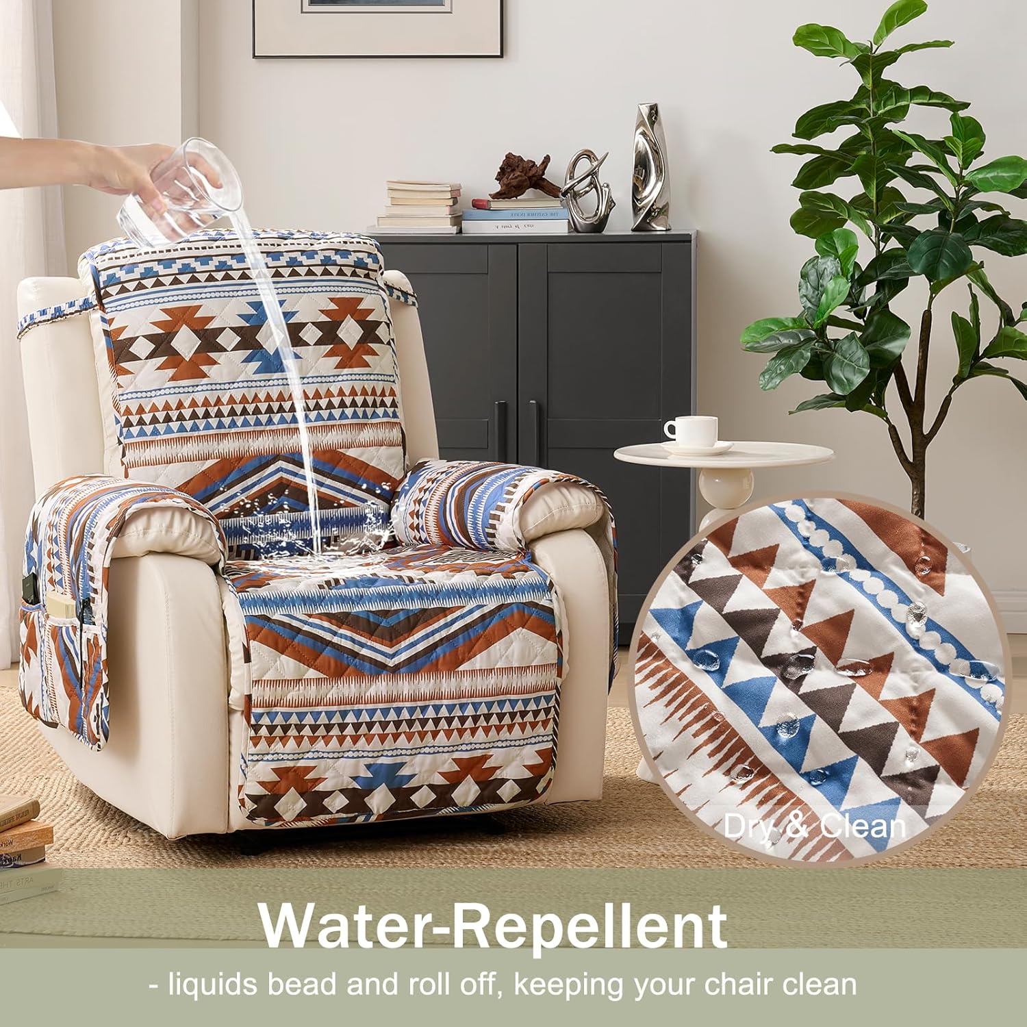 Boho Recliner Chair Covers Large Size, Quilted Recliner Covers Washable, Soft Lazy Boy Chair Covers, Pet Friendly ReclinerCover for Sofa, ArmchairCovers (Recliner 30", Bohemia)