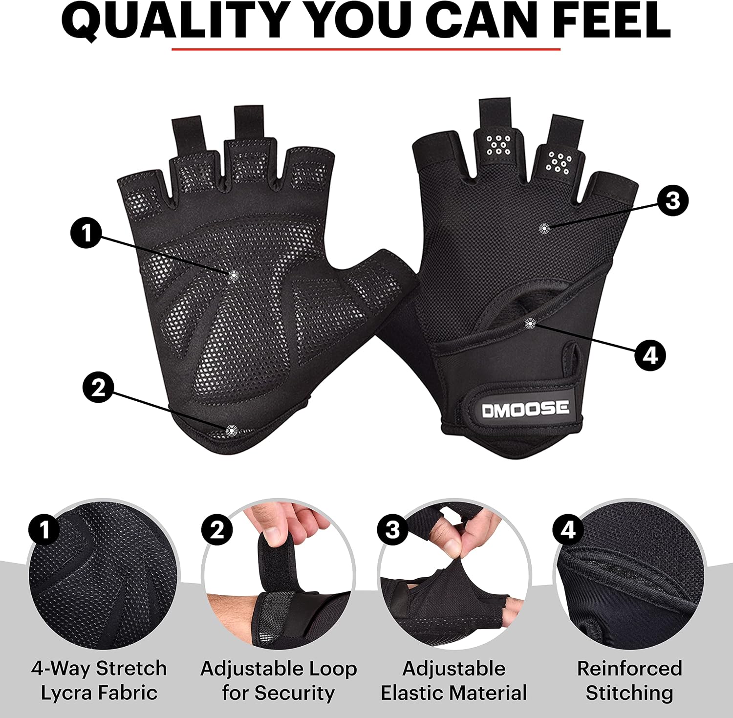 DMoose Workout Gloves - Gym Gloves for Weightlifting, Cycling, Exercise, Training, Pull Ups, Fitness, Climbing and Rowing - Weight Lifting Gloves for Men & Women - Breathable Lifting Training Gloves