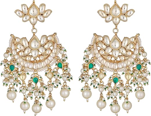 Auraa Trends 22KT Gold Plated kundan Traditional Handcrafted Stones Green Earring Set For women and girls AT-107