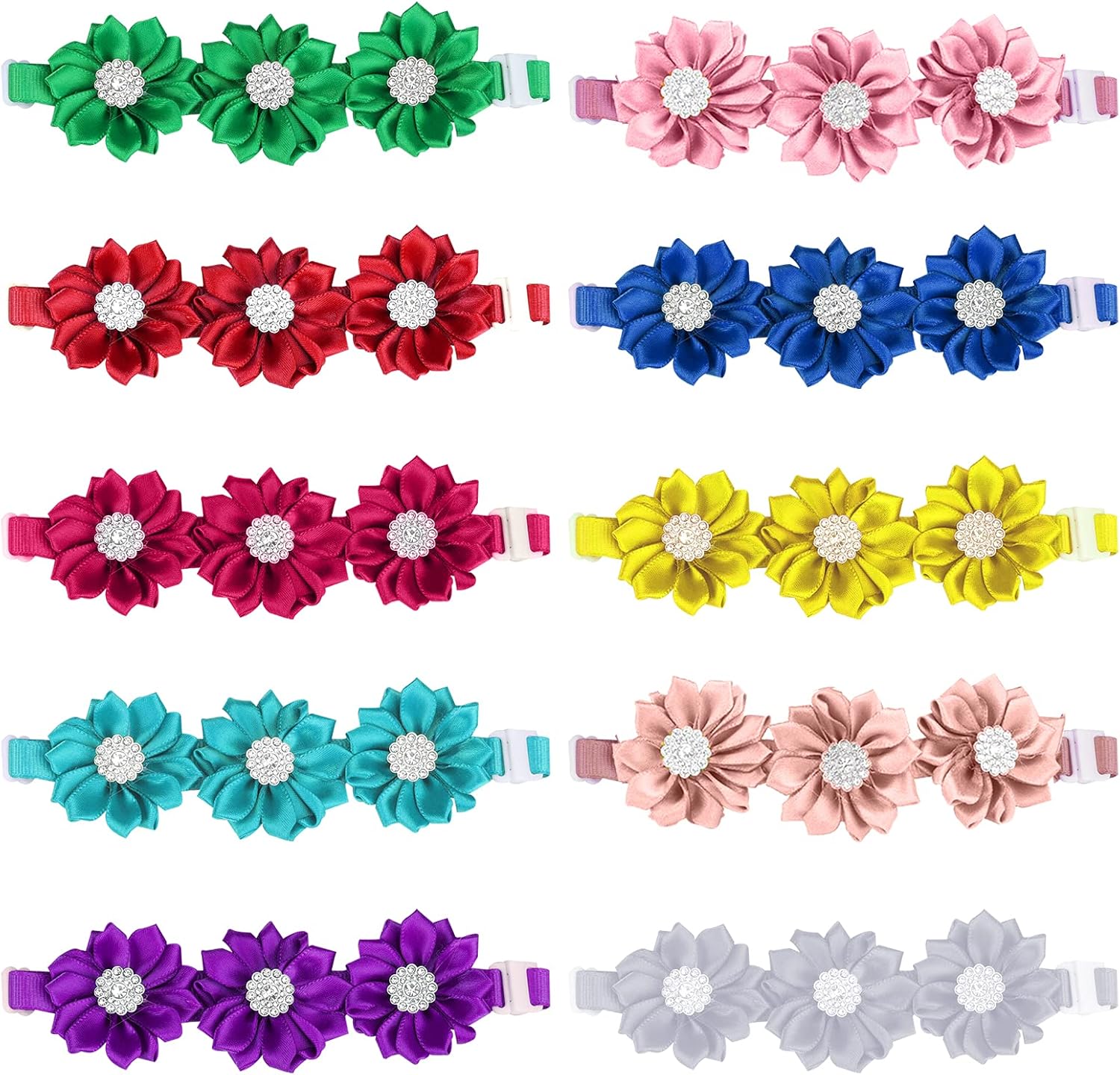 JETTINGBUY 30 Pieces Dog Bow Ties Flower Diamond Dog Bows Adjustable Pet Diamond Flower Collar for Dogs Cats Pet Supplies (10 Colors)