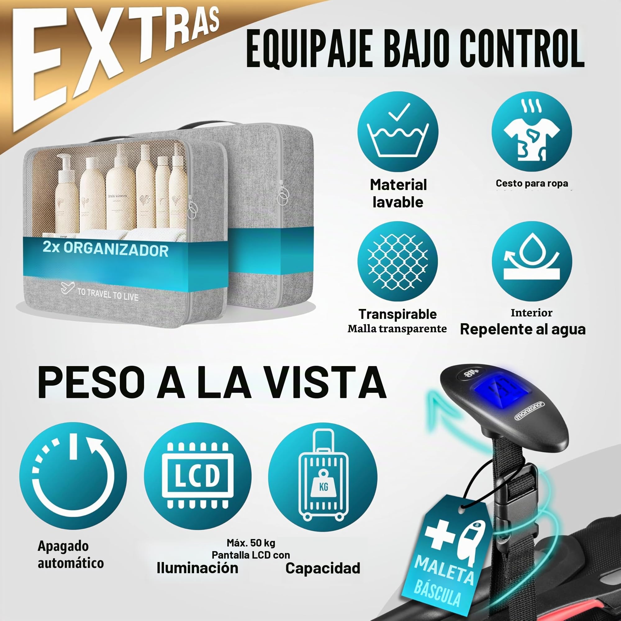 MONZANA® Juego de 3 Maletas Rígidas Incl. Accesorios Trolley Viaje M-L-XL Plata