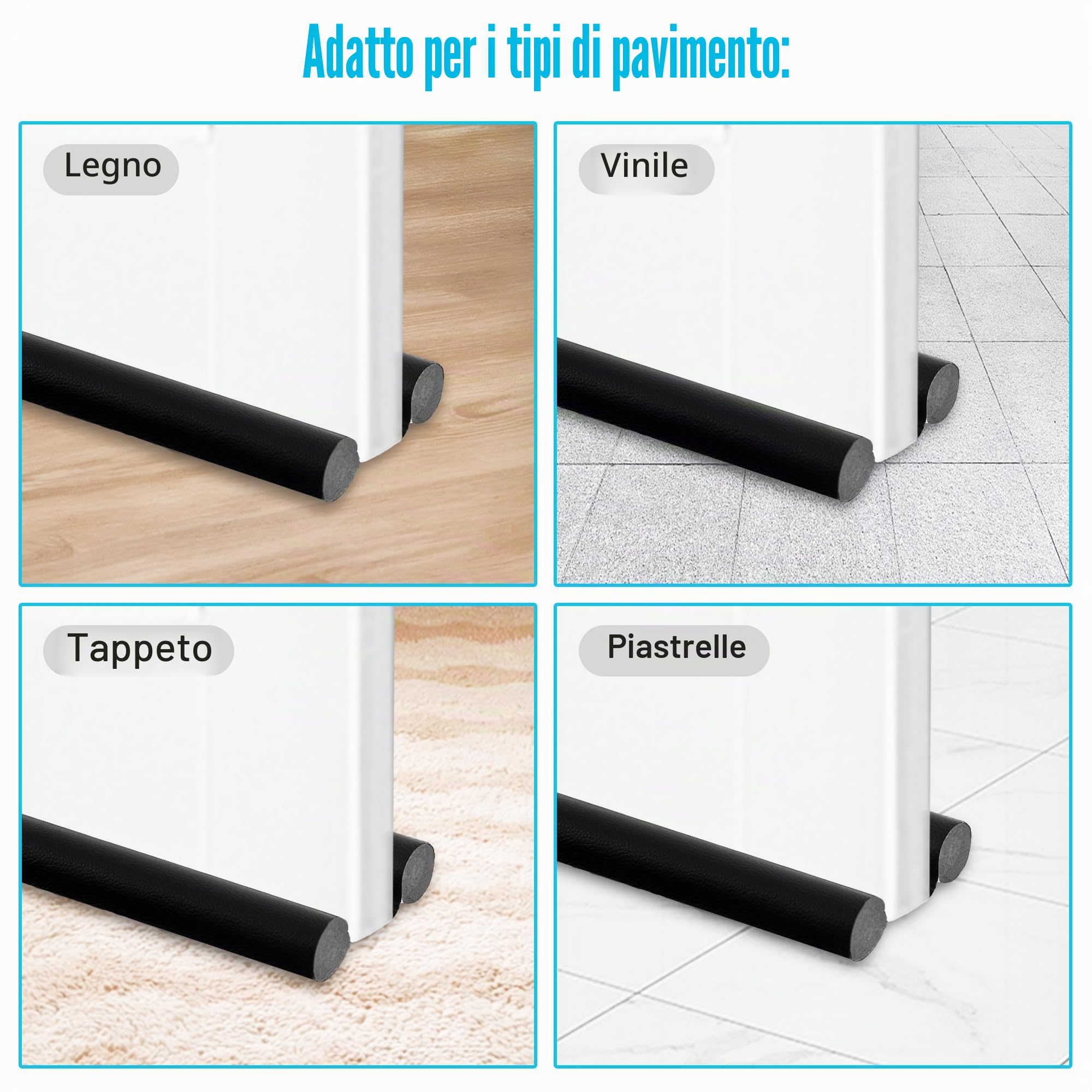 Gucass 3 Paraspifferi per Porte, 96 cm Paraspifferi Porta Blindata- Isolamento Acustico, Riduzione Freddo/Calore, Antivento, Luce, Polvere, Insetti, Guarnizione Porta Blindata, Nero