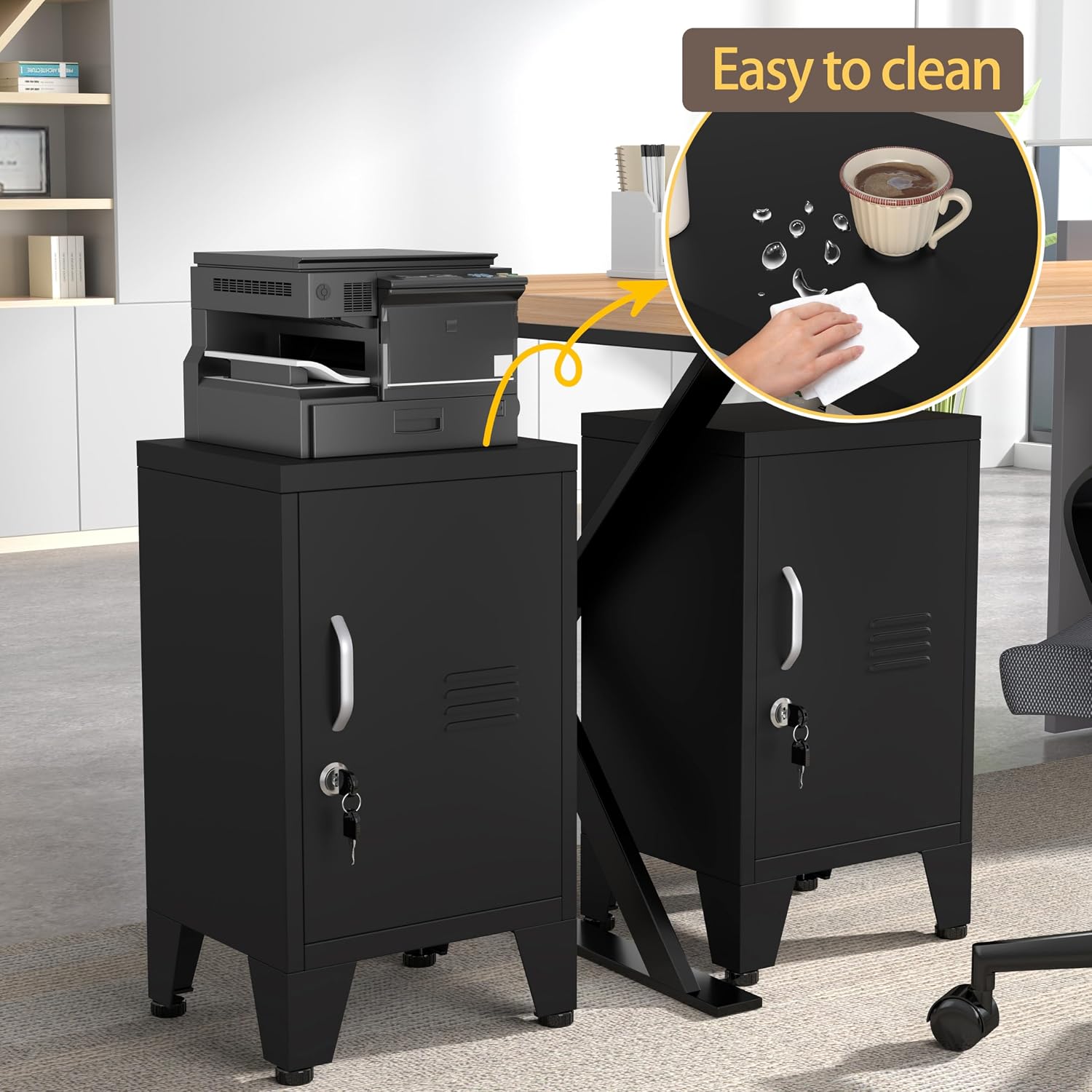 GAIOUS 24" Tall Metal Locker Storage Cabinet with 1 Door, Locked File Storage Cabinet with 1 Adjustable Shelves, Small Pantry, Freestanding Small Locked Cabinets for Home/Office/Gym/Employees-Black
