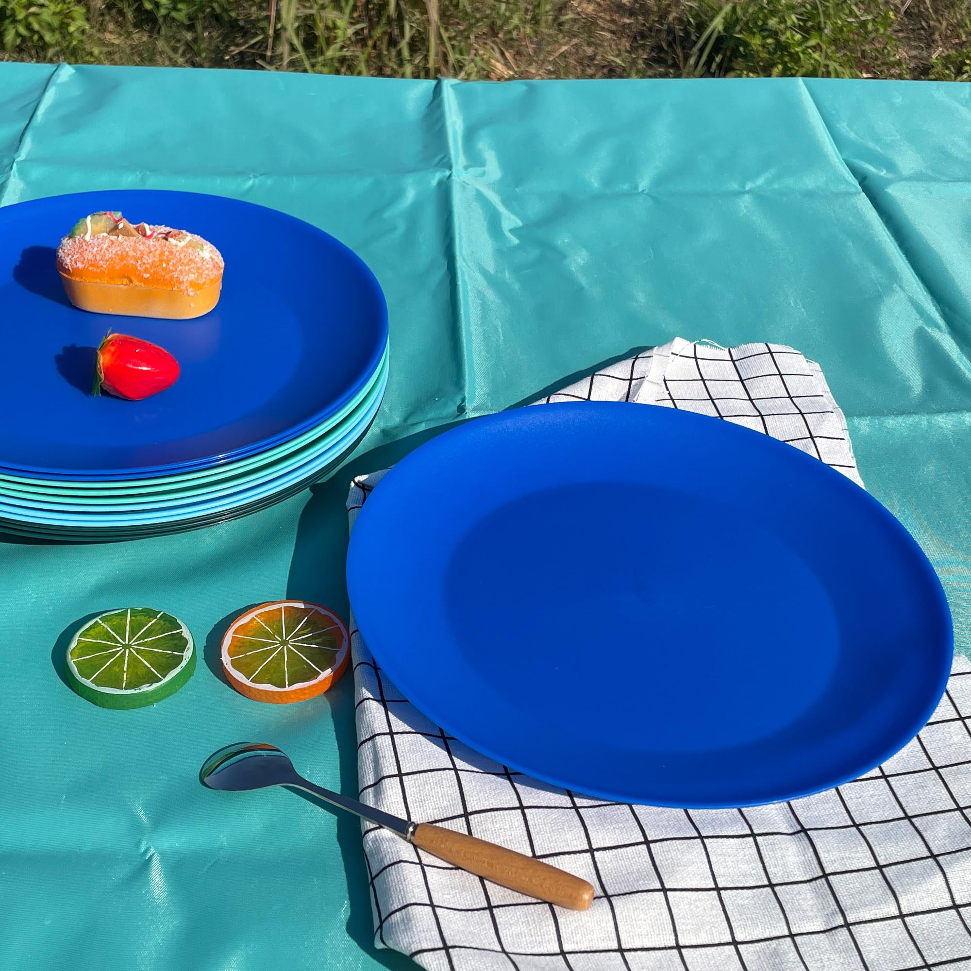 AOYITE Platos de plástico reutilizables, irrompibles, juego de 12, sin BPA, aptos para microondas y lavavajillas, platos de fiesta para cualquier ocasión, barbacoa, viajes, eventos (costero)
