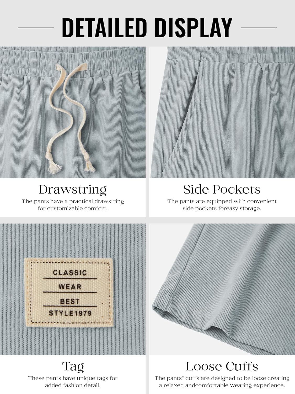 Hardaddy Mens Corduroy Shorts Elastic Waist Drawstring Casual Summer Beach Lounge Short - Image 6