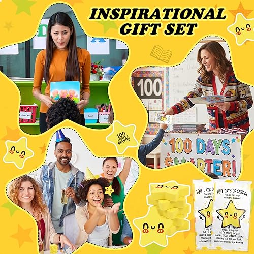 Vista 7 de Yeaqee 100 juegos de regalos de 100 días de escuela para estudiantes, borradores de 100 días a granel, borradores de estrellas y tarjetas