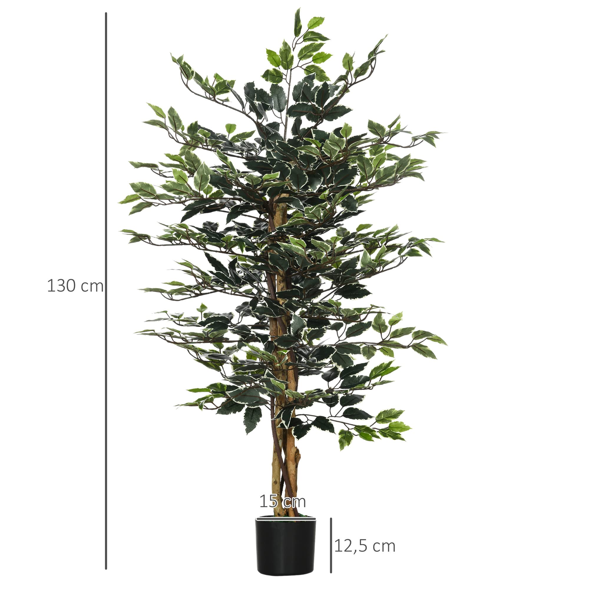 HOMCOM Plante Artificielle Ficus Hauteur 1,3 m Grand Réalisme Pot Inclus