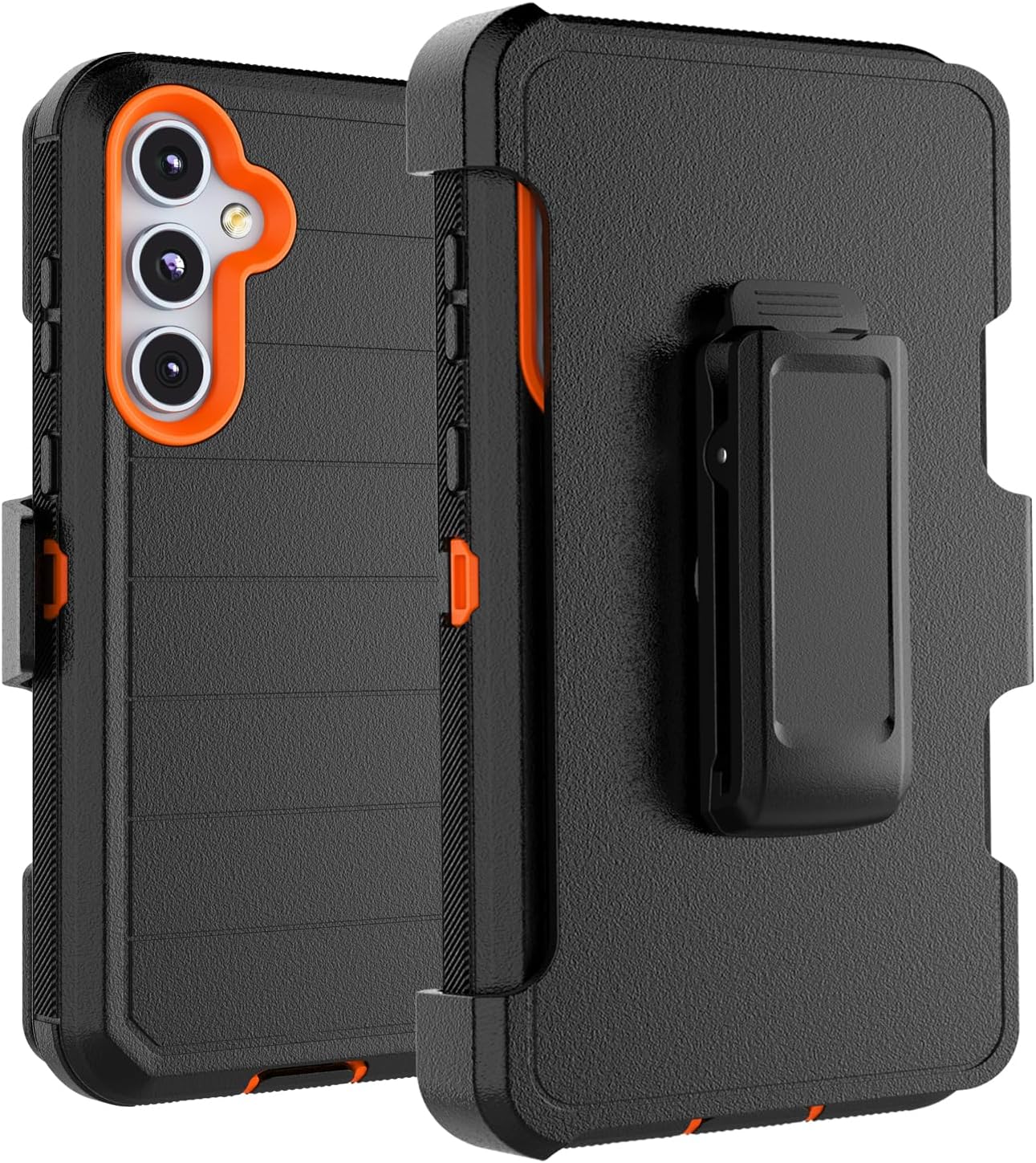 Takfox Galaxy A55 5G Case, for Samsung A55 5G Belt Clip Holster Phone Case with [Built-in Screen Protector] Kickstand Protective Rugged Heavy Duty Shockproof Dustproof Durable Cover-Black/Orange