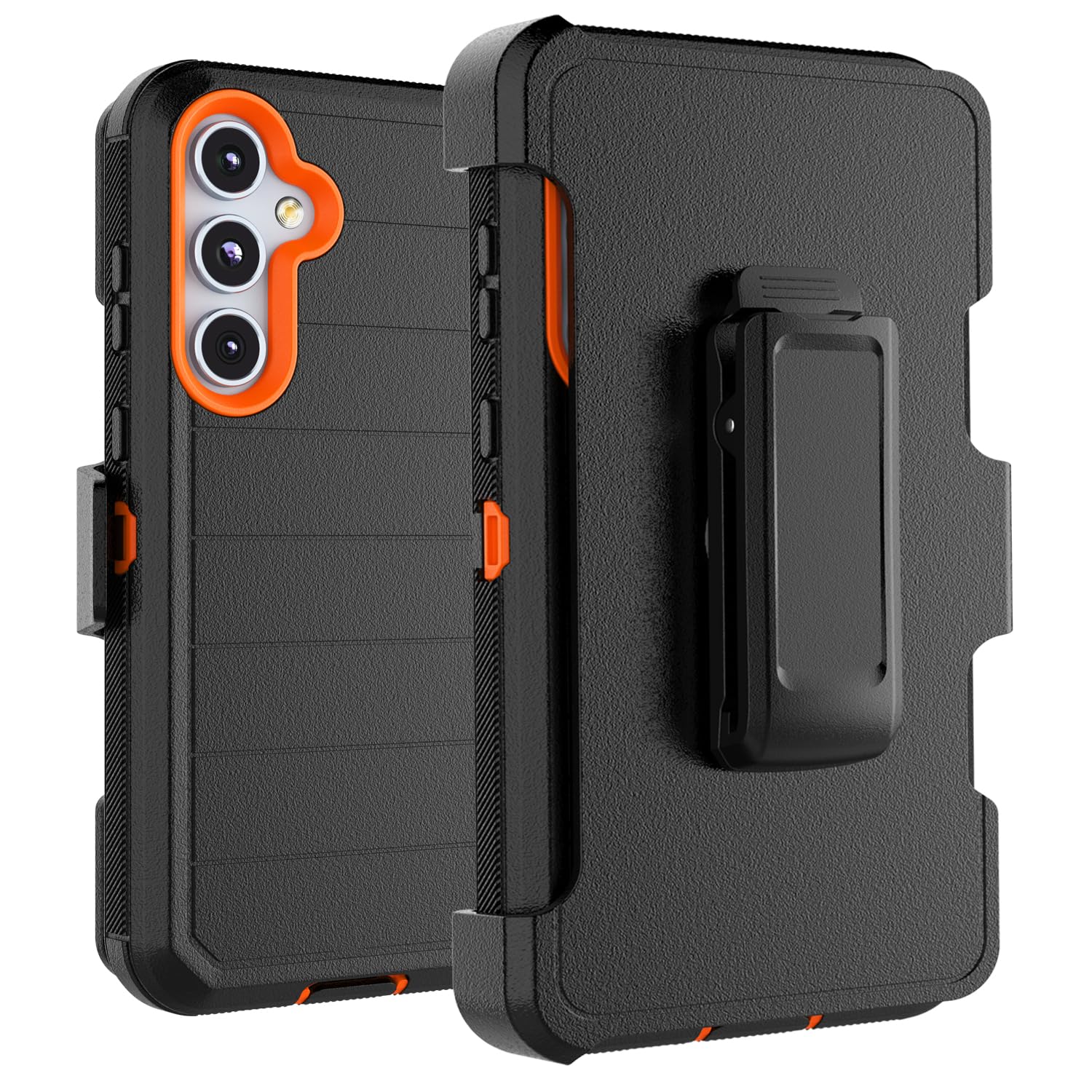 Takfox Galaxy A55 5G Case, for Samsung A55 5G Belt Clip Holster Phone Case with [Built-in Screen Protector] Kickstand Protective Rugged Heavy Duty Shockproof Dustproof Durable Cover-Black/Orange