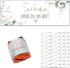 100 Stickers Schön, dass du da bist Guest Gift Stickers Eucalyptus, Chocolate Stickers for Christenings, Party Favours, Birthdays, Communions, Weddings (Green)