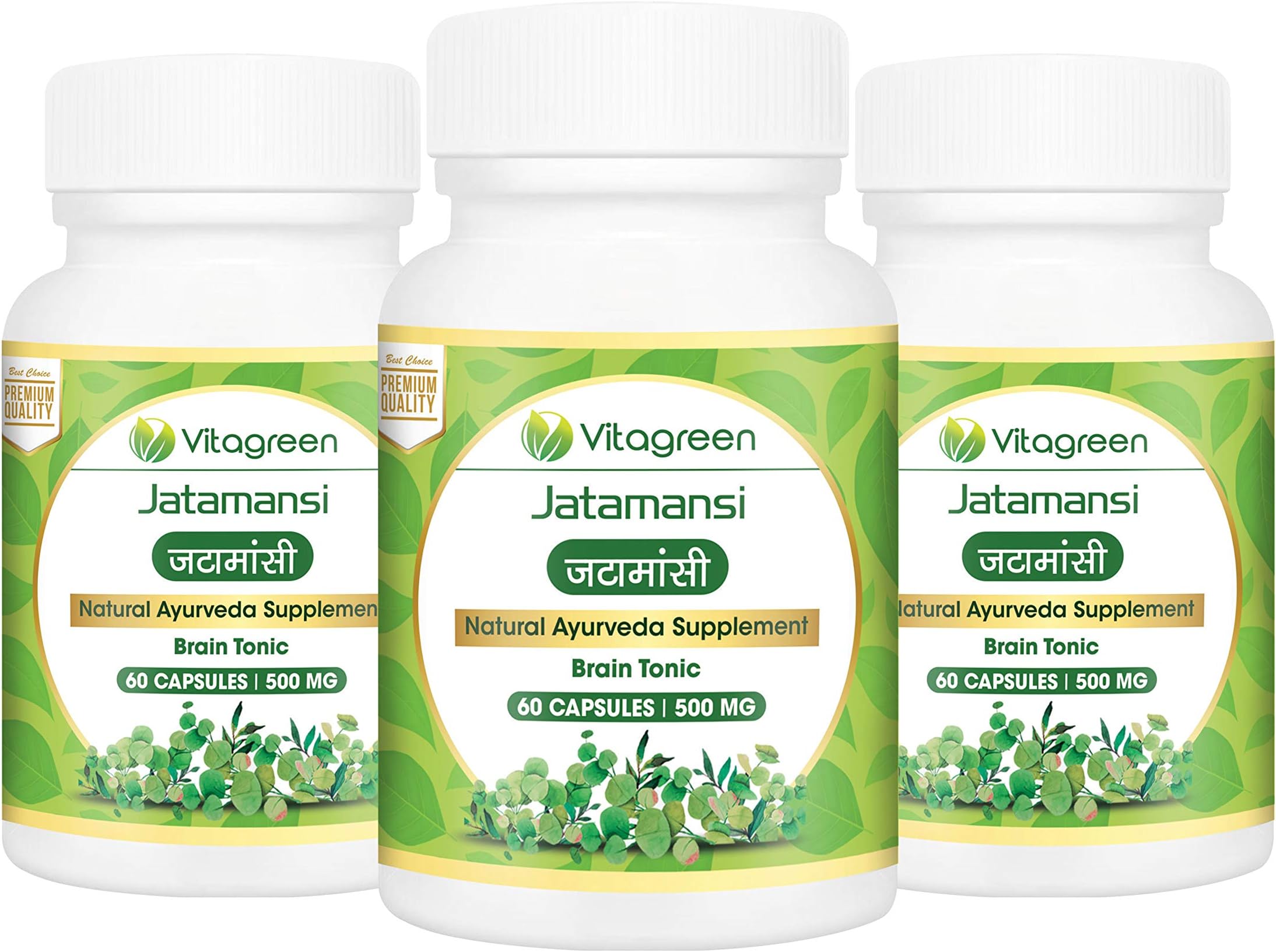 VitaGreen Jatamansi 500 mg, 60 Veg Capsules – Natural Ayurvedic Herb for Antioxidants, Mental Clarity, and Nervous System Tonic (Pack of 3)