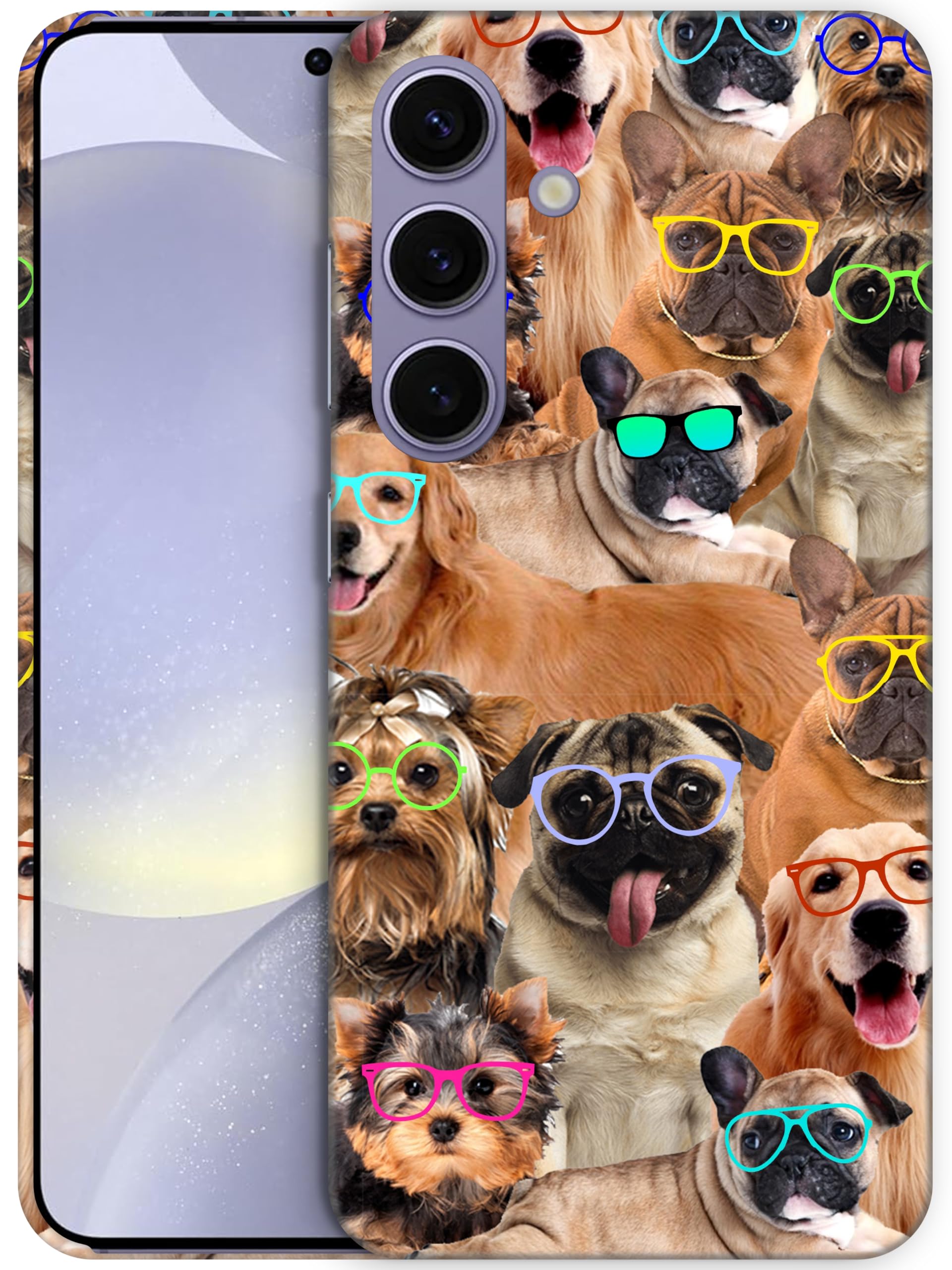 GlamCase for Samsung Galaxy S24 5G, Samsung S24 Case with Dogs with Sunglass Collage Design Printed Slim & Sleek Cute Plastic Protective Designer Back