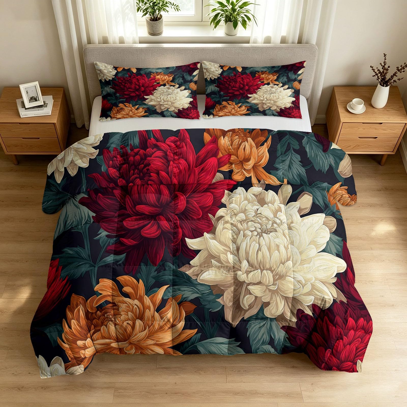 Edredón vintage floral individual reversible cama 90 manta de crisantemo 7.5 tog