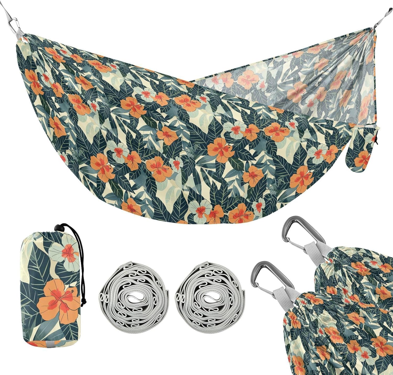 Hawaiian Style Pattern Camping Hammock with Tree Straps Swing Hammock for Camping Travel Accessories