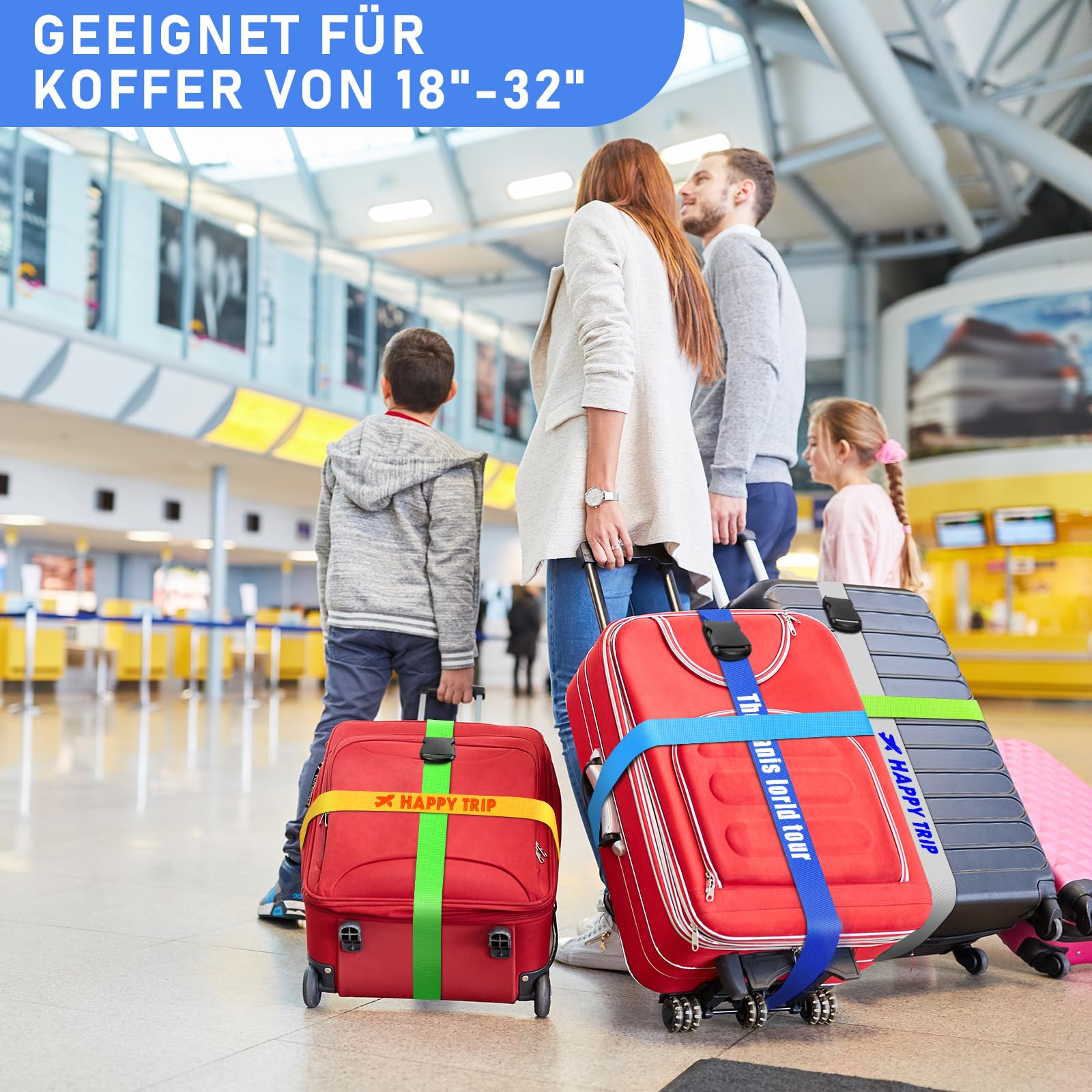 Personalisierte Koffergurt mit Namen, 8 Stück - Stickerei kofferband Gurt Auffällig & Sicher, Bunt Gepäck Identifikation für Große & Kleine Reisekoffer, TAS Koffer Bänder Gepäckband ideal über Kreuz