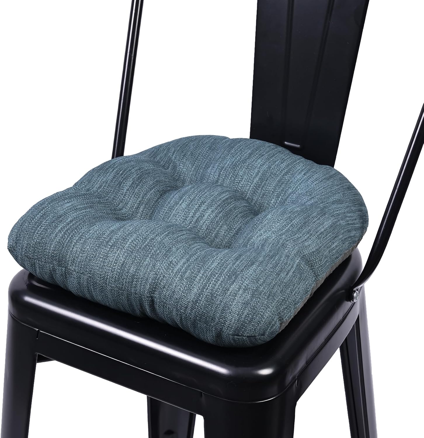 baibu 14×14 Metal Dining Chair Pads with Ties, Super Soft Kitchen Chair Cushions Bar Stool Cushions with Non-Slip Bottom - One Cushion only (Blue, 14×14×2.5in)