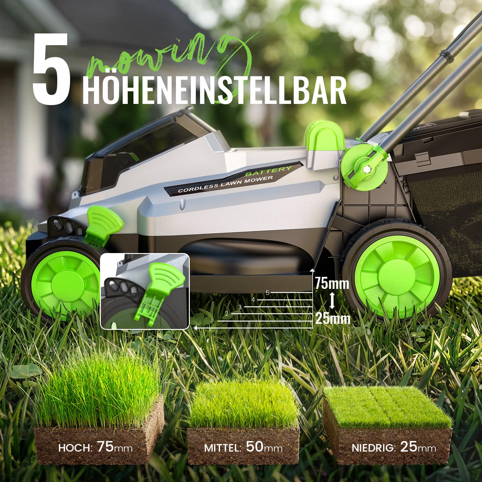 ETOOLAB Akku-Rasenmäher 40V (2x20V), 33cm Schnittbreite, bis 280 m², Brushless, Mulch-Kit, 30L Fangkorb, 25-75 mm Schnitthöhe, 2X 4,0 Ah Akkus+Ladegerät