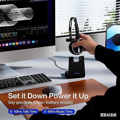 Miniatura 6 de Auriculares inalámbricos, auriculares Bluetooth con micrófono con cancelación de ruido AI, auriculares Bluetooth V5.2 con dongle USB, base de carga