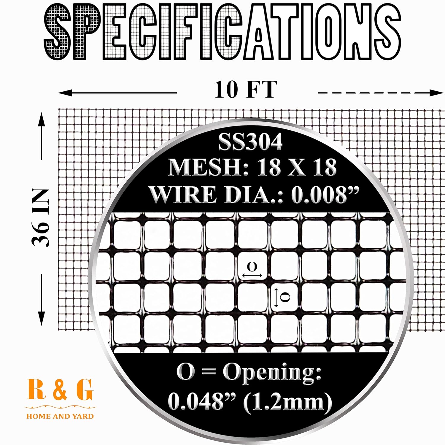 Black 36 in X 10 FT Stainless Steel 304 Pet Proof Screen Mesh, R & G HOME AND YARD Heavy Duty Insect Screen for Window Screen/Door Screen/Patio Screen Replacement - 18 Mesh .008" Diameter Wire