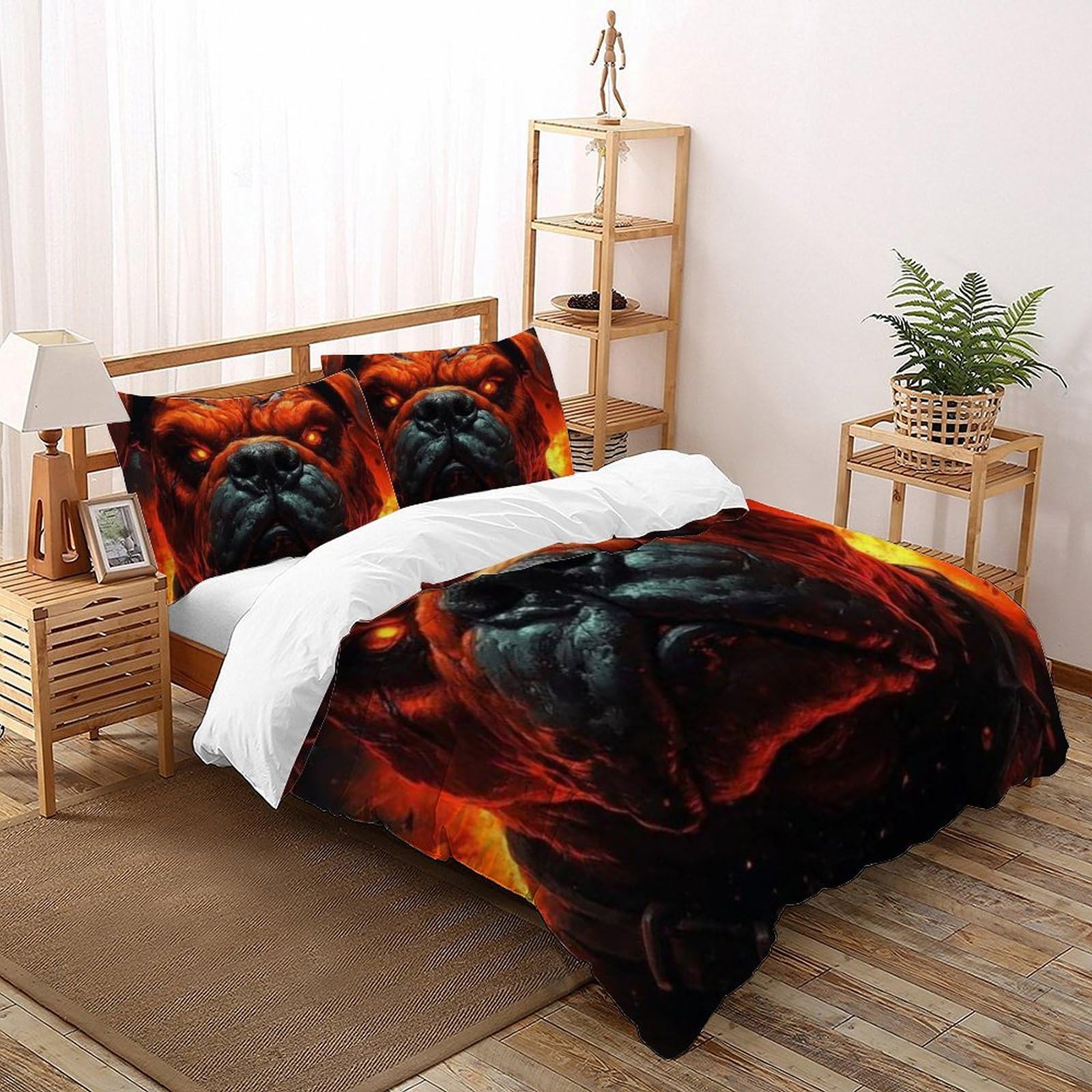Housse de couette 260x220cm microfibre chien de feu avec 2 taies