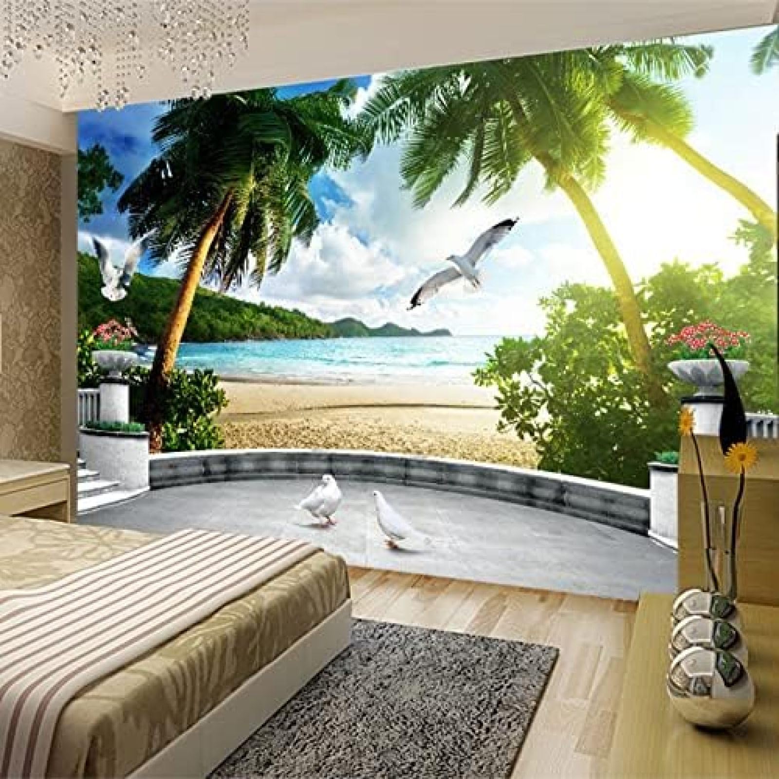 XLMING Vista Mare Paesaggio Della Spiaggia 3D Carta Da Parati Soggiorno Divano Camera Letto Sala Pranzo Casa Decorazione Muro-300cm×210cm