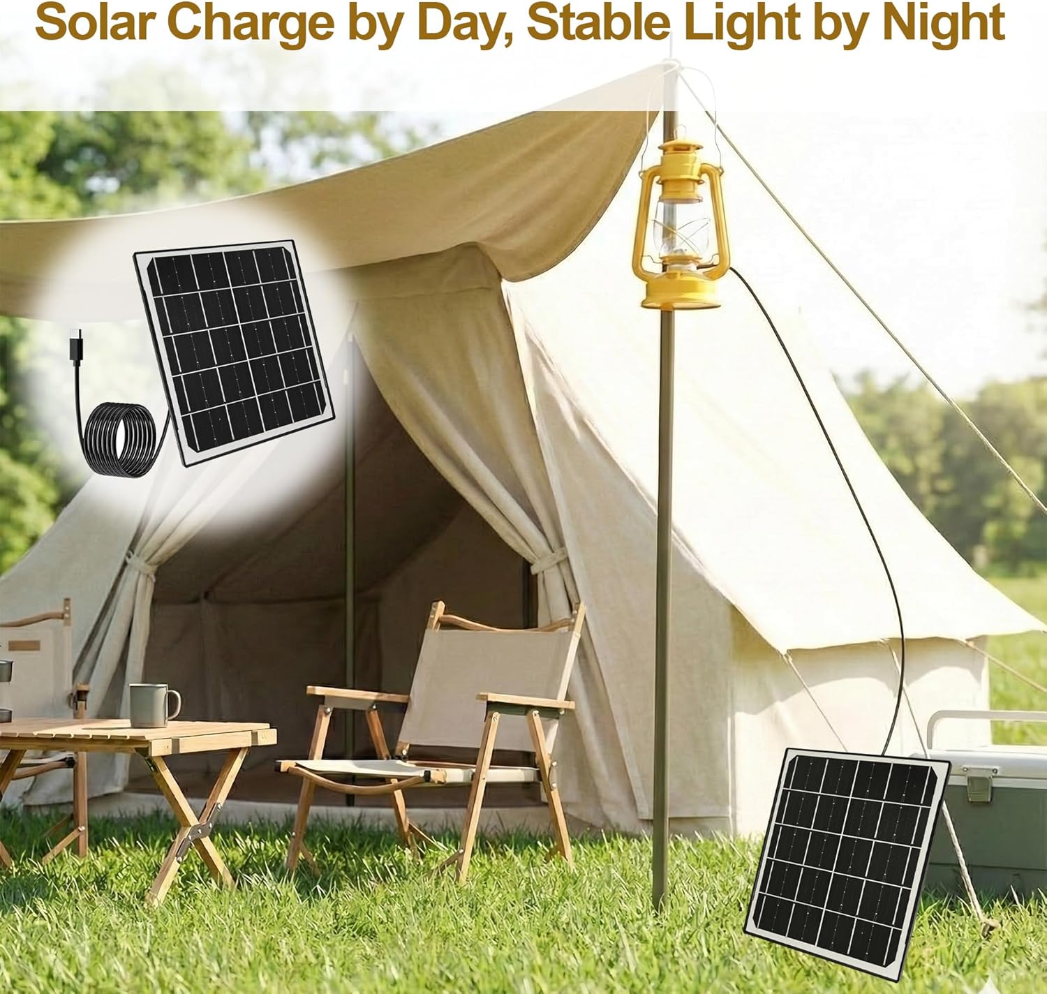 Eco-friendly 6W 5V Monocrystalline Solar Panel, Type-C Interface, IP66 Waterproof, 6.5-foot Cable, High Conversion Rate, Compatible with Various Electronic Devices