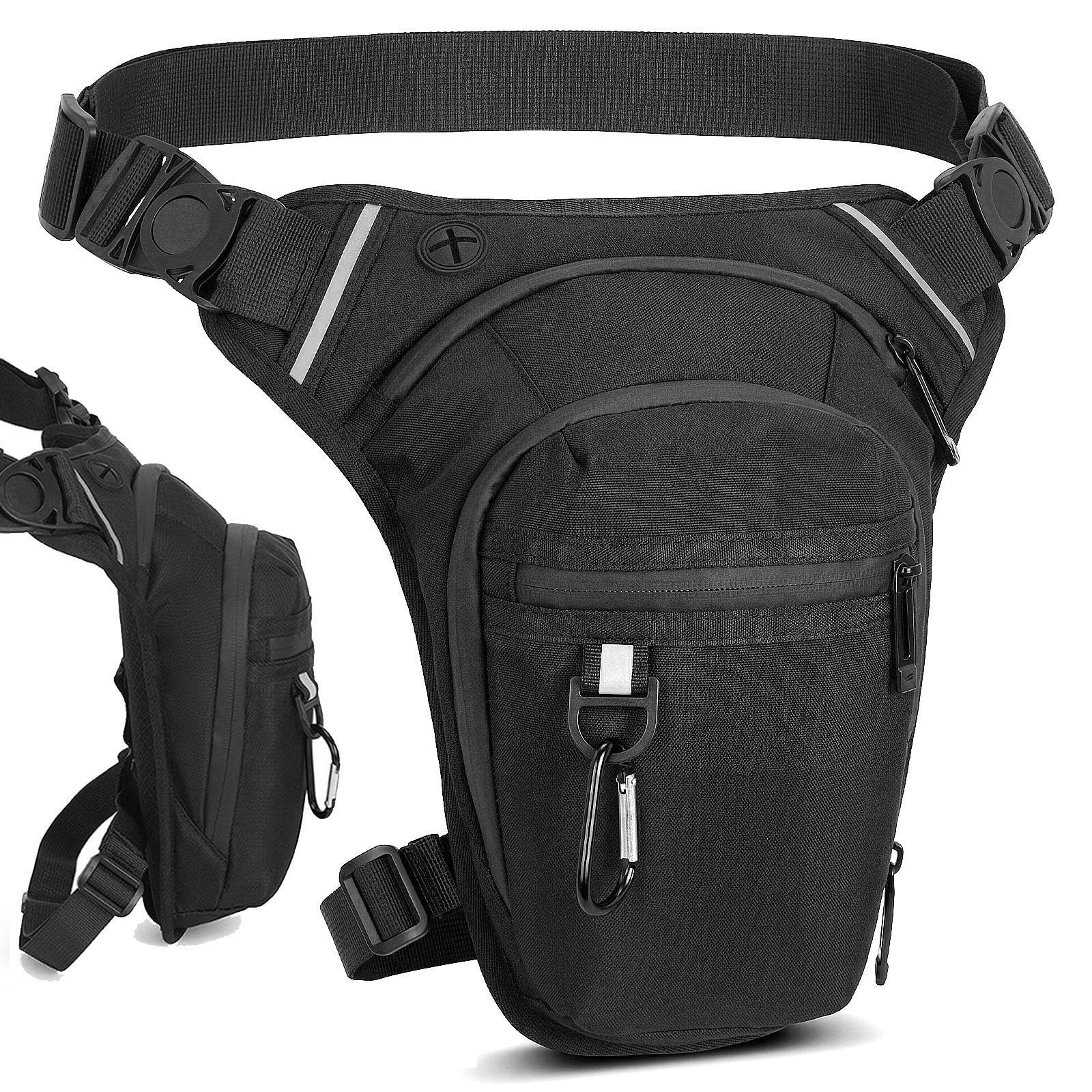 Eulihent Marsupio da Gamba Moto Impermeabile Tattico Borsa Cosciale Multifunzionale per Uomo Donna con Tasca Regolabile per Ciclismo Escursionismo Campeggio e Sport (Nero)