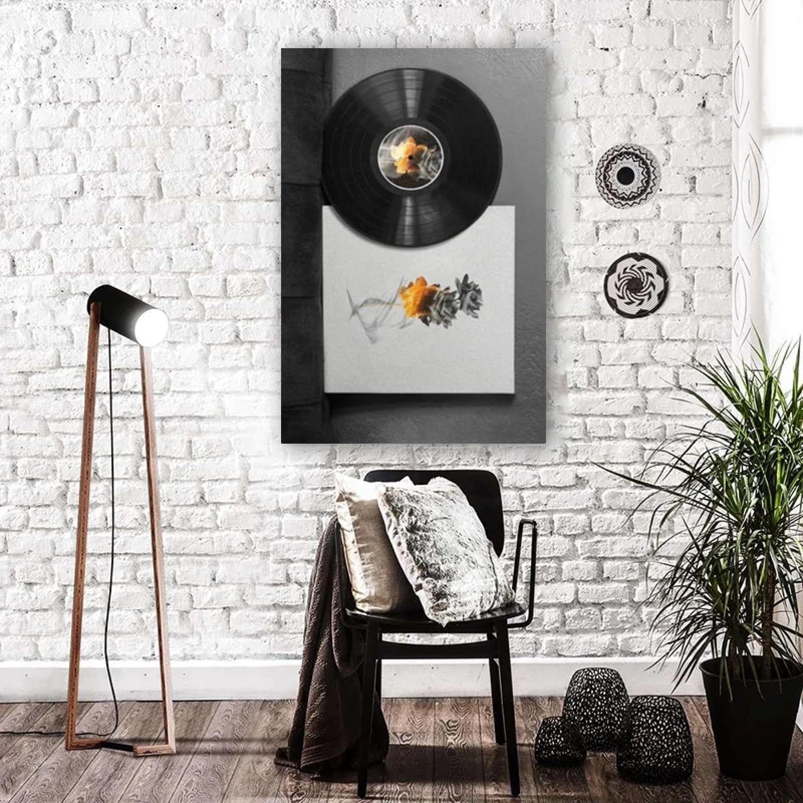 ZHAOLIN Retro płyty winylowe plakaty abstrakcyjne płonąca róża wydruki na płótnie sztuka ścienna obraz do salonu nowoczesna dekoracja domu 80 x 120 cm bez ramy