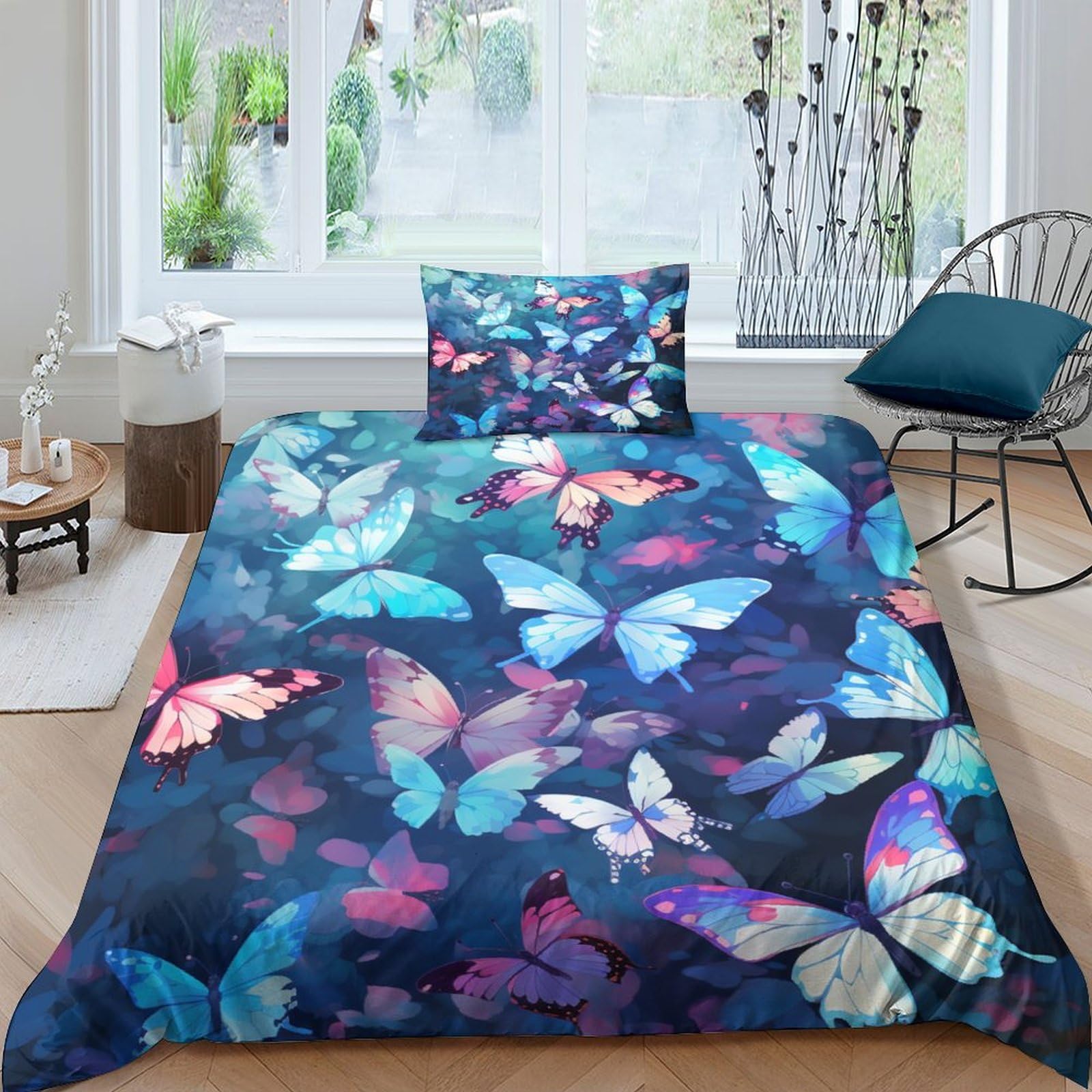 Housse de couette papillons lit simple microfibre respirante