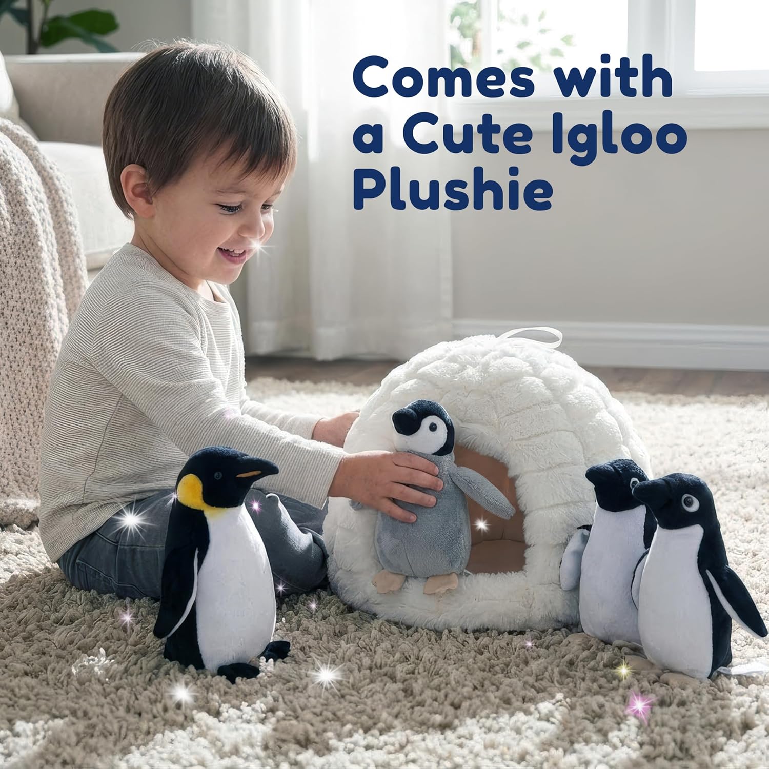 Penguin Stuffed Animal Set - 4 Soft and Cuddly Plush Penguins with Igloo - Perfect Penguin Plush Toy for Kids to Play, Cuddle, and Uplift Social Skills - Soft, Huggable, and Safe - Image 2