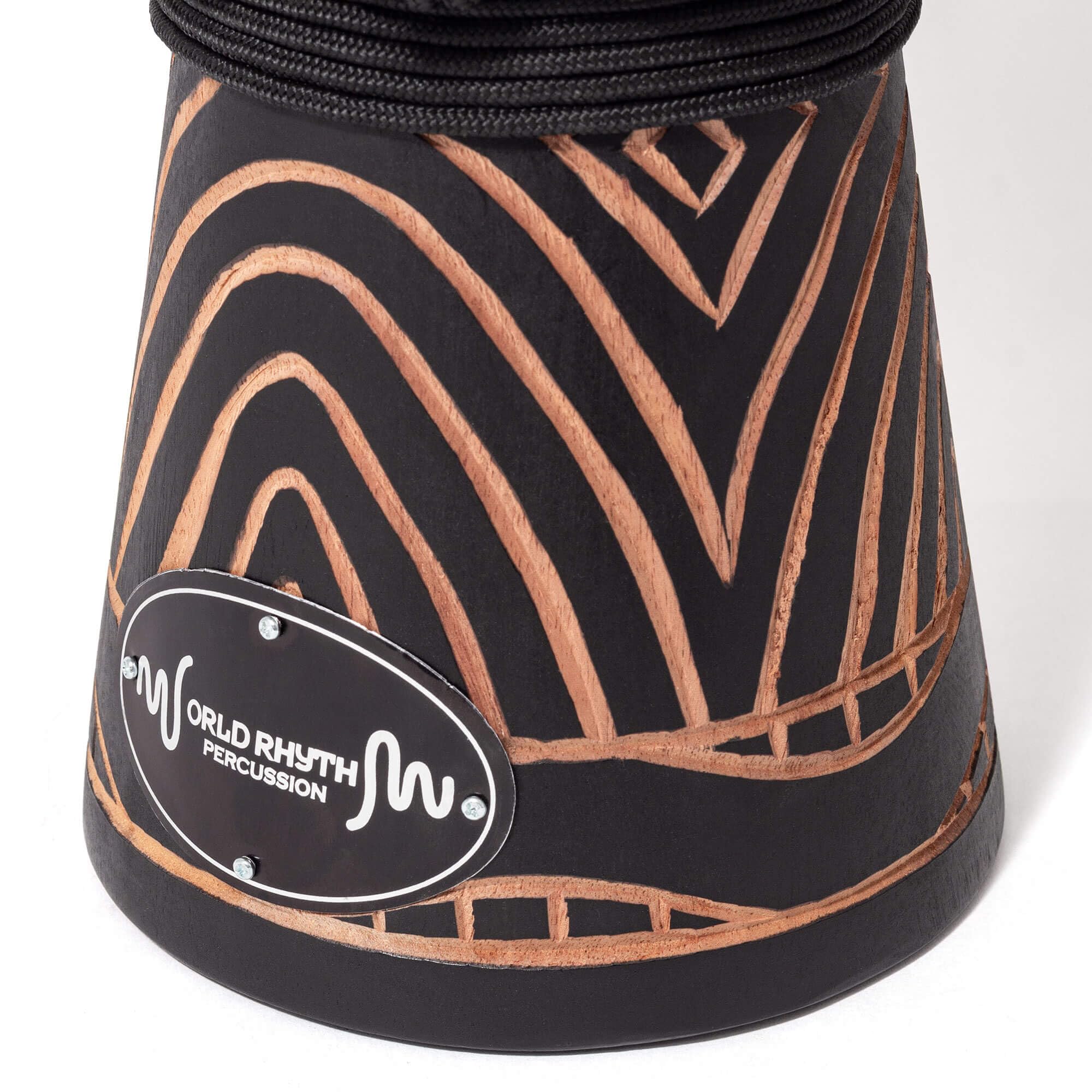 Tambor Djembe de 30 cm (12") con Cabeza de Piel de Cabra de 7" | Afinación por Cuerdas, Tallado a Mano, Estilo Africano, Swirl Black - para Artistas, Círculos de Tambor, Talleres Grupales