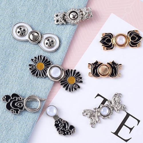 Miniatura 4 de OIIKI Tensor de botones de jeans ajustable, 7 piezas, botones de mezclilla, alfileres de vestir, hebillas de ajuste de cintura, botones de