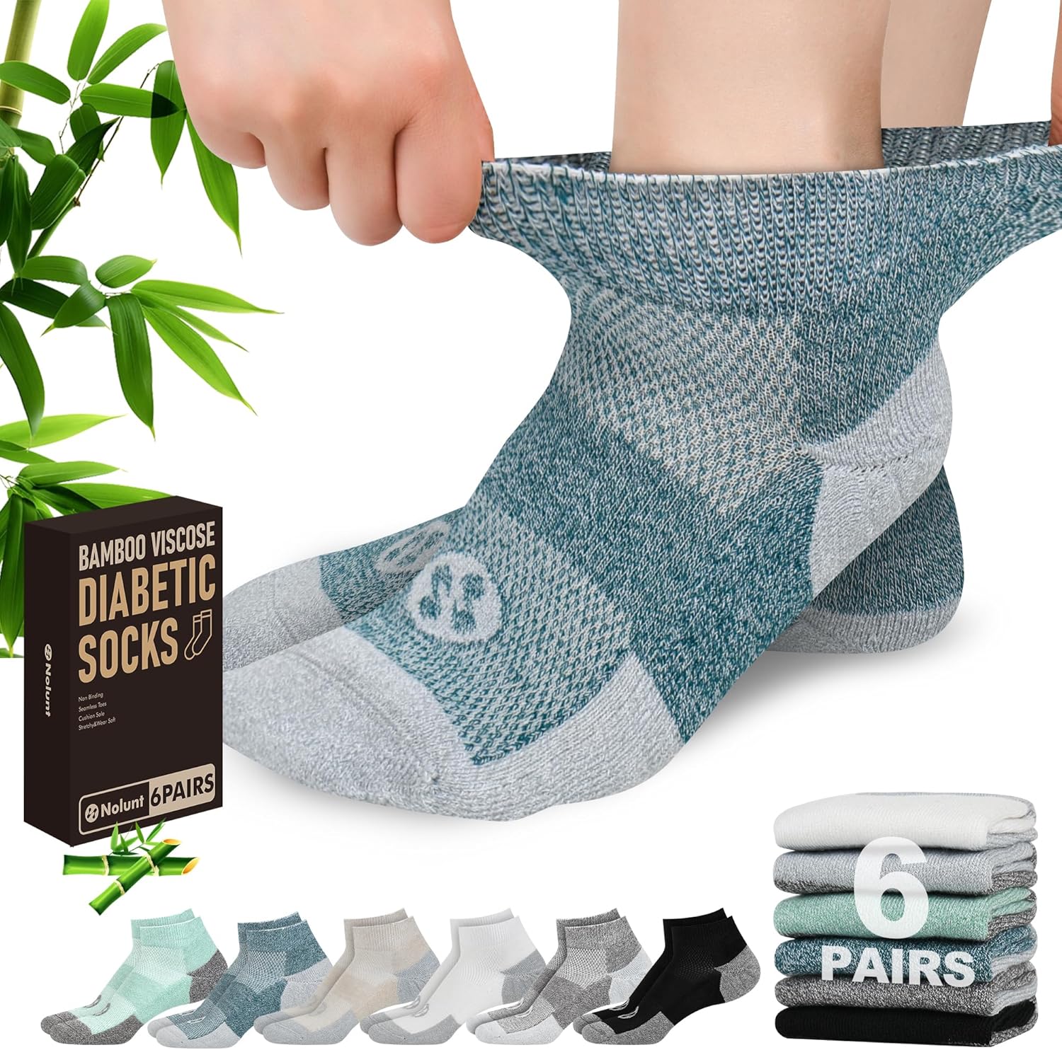 Diabetic Socks for Men,4 & 6 Pairs Low Cut Bamboo Viscose Wide Mens Diabetic Socks Size 9-11 10-13